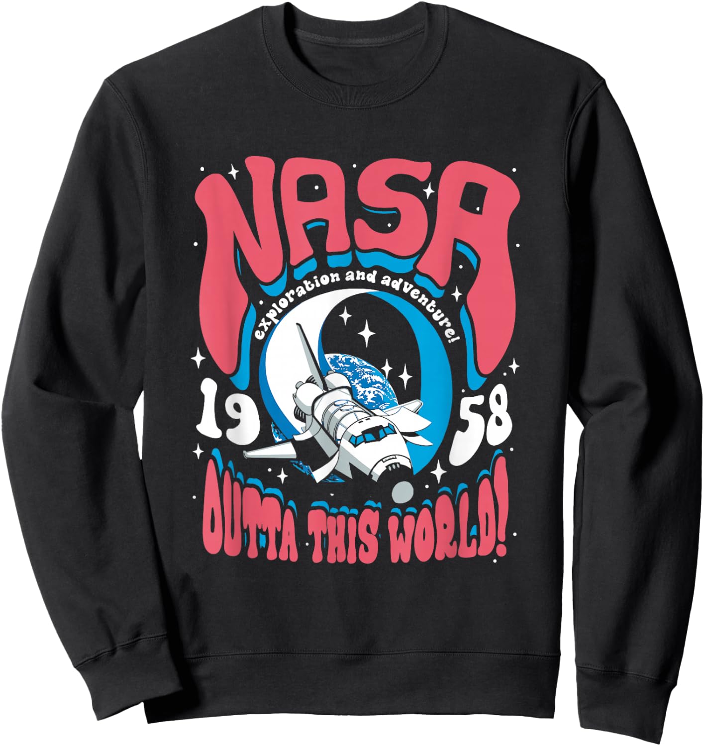 NASA Psychedelic Shuttle Poster Vintage Groovy Space Art Sweatshirt - Sweatshirt | Black