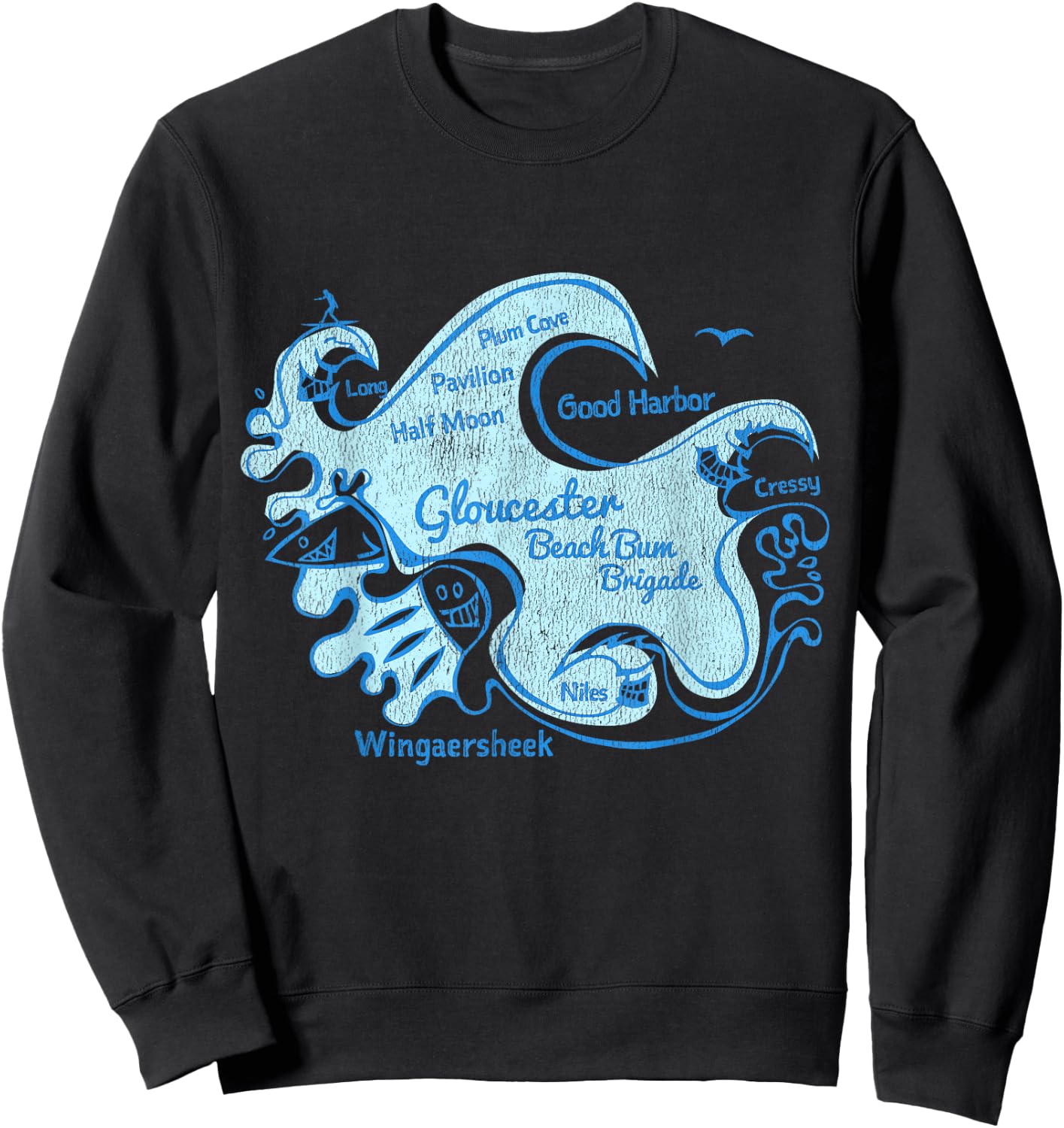 Gloucester MA Beach Bum Brigade Cape Ann Distressed Gift Sweatshirt - Sweatshirt | Black