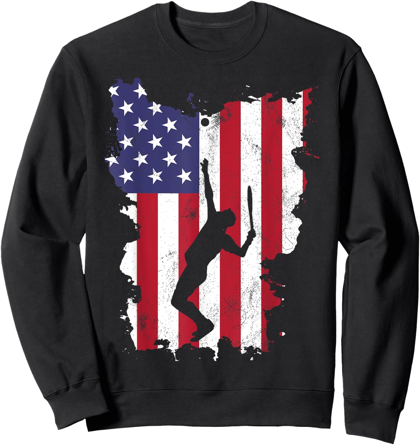 Vintage 4th Of July USA Flag Tennis Sweatshirt - Sweatshirt | Black