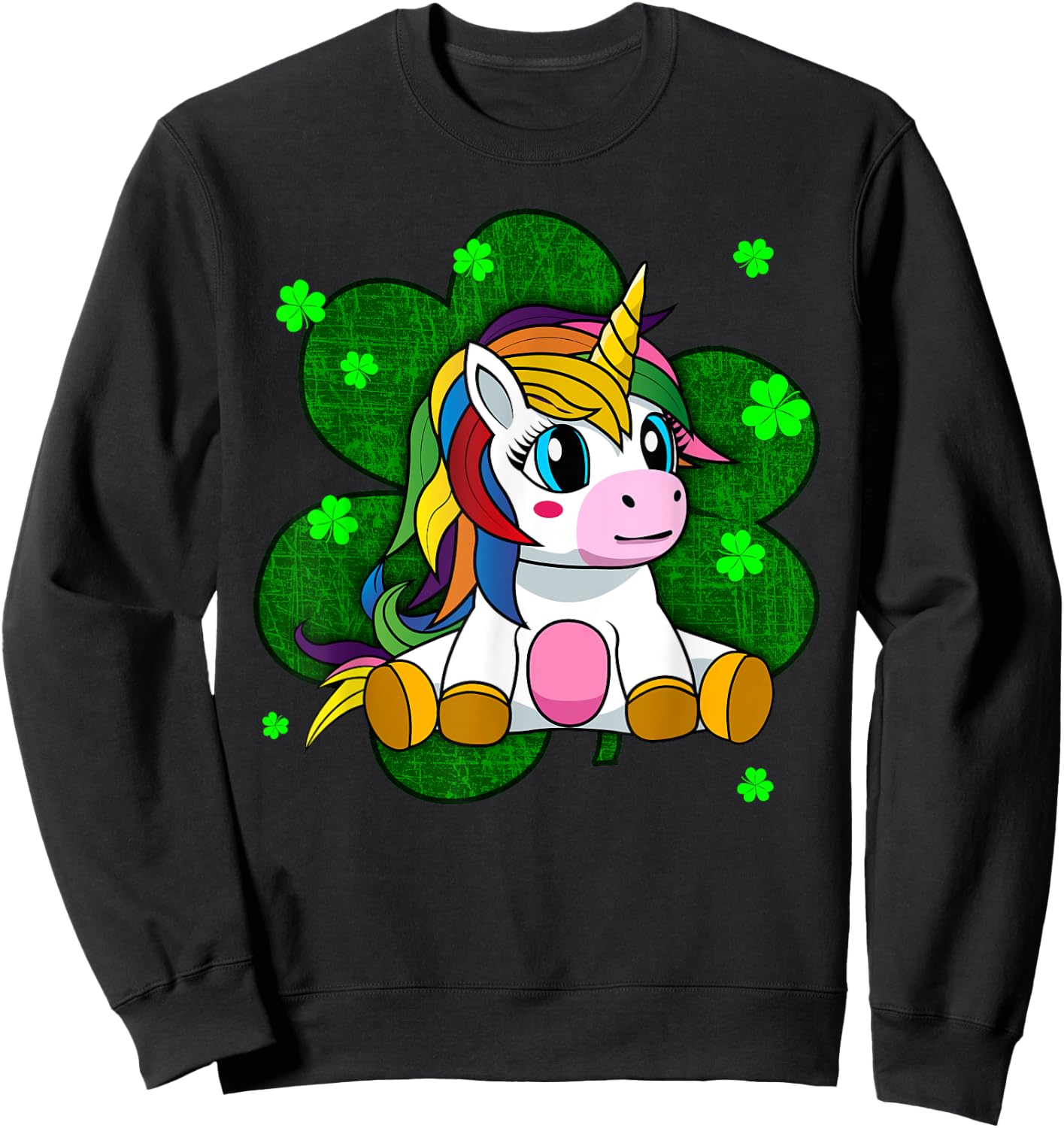 Cute Kids Unicorn Shirt Girls St Patricks Day Shamrock Sweatshirt - Sweatshirt | Black