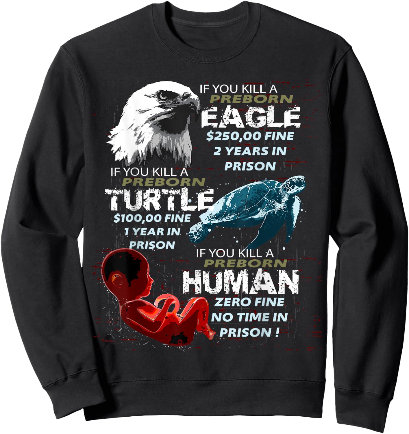 Pro-Life Anti-Abortion T Shirt Eagle Turtle Human Women Men Sweatshirt - Sweatshirt | Black