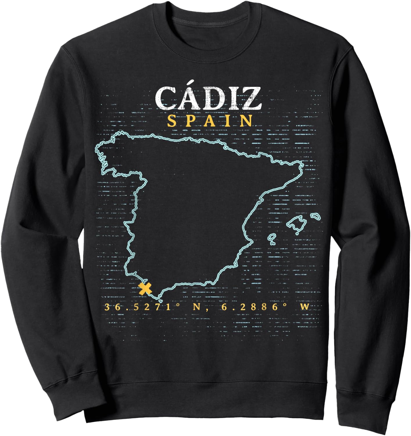 Vintage Retro Spain - Women's Adults Black Short Sleeve Classic Fit - Small - Spain Cadiz Map Sweatshirt - Sweatshirt | Black