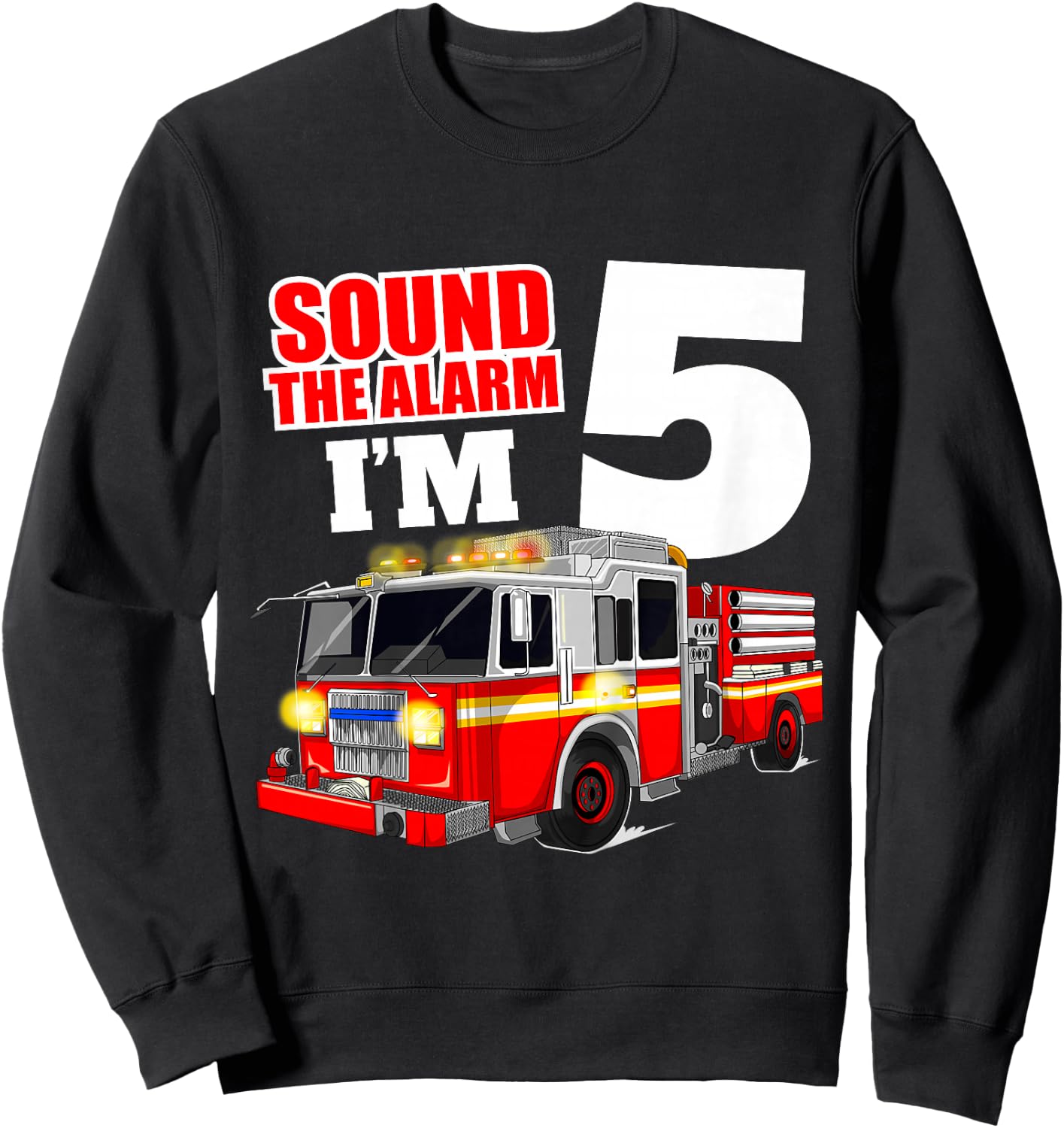 Kids Fire Truck 5th Birthday Boy Firefighter Five 5 Year Old Sweatshirt - Sweatshirt | Black