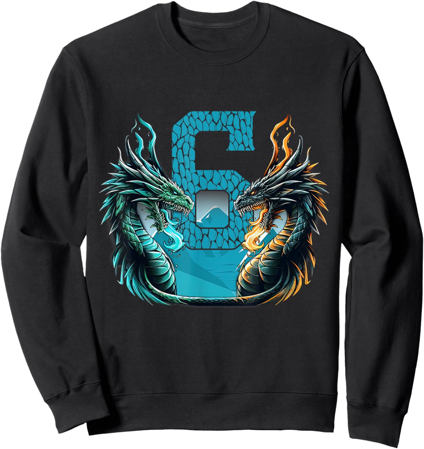 Boy Girl 6 Year Old Birthday Dragon Shirt 6th Birthday Sweatshirt - Sweatshirt | Black