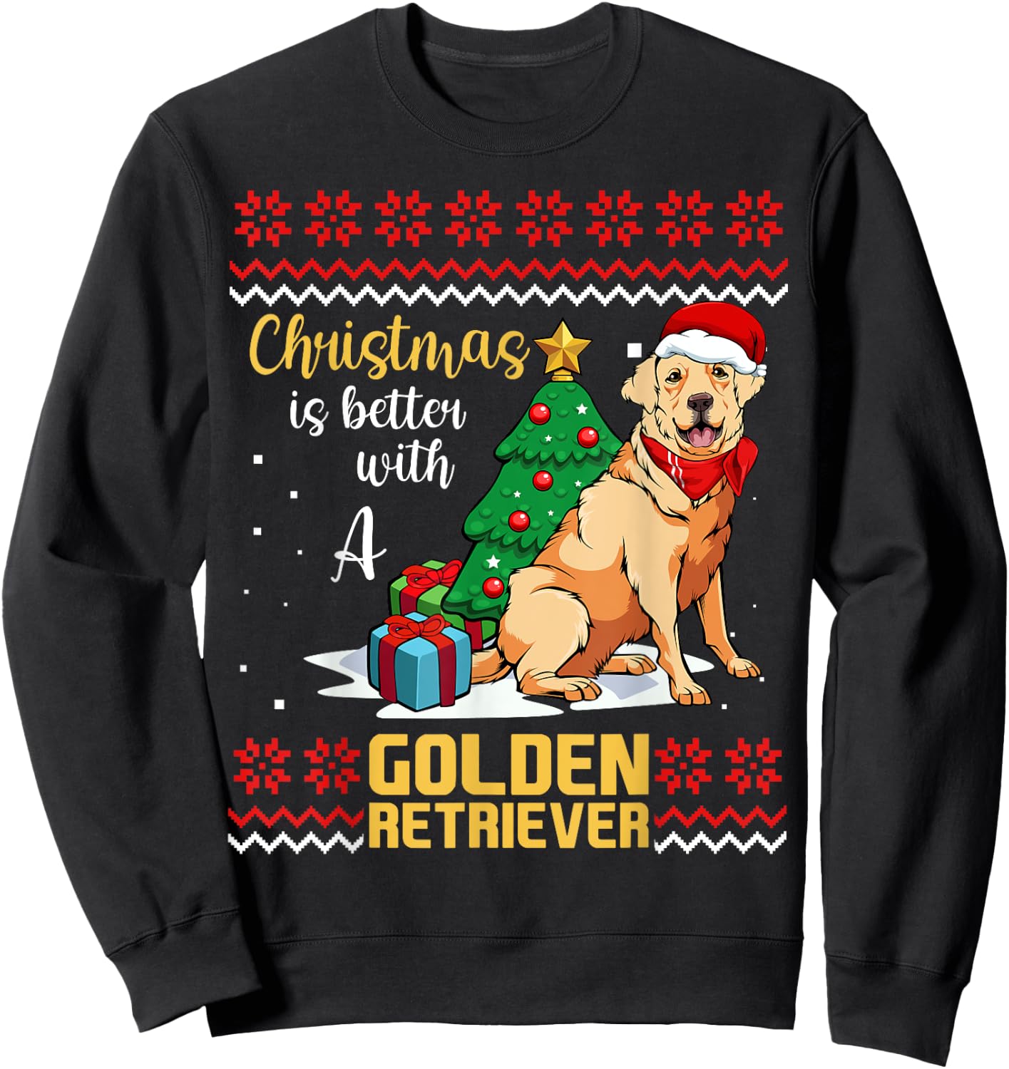 Christmas Is Better With A Golden Retriever Pajama Dog X-Mas Men Women Kids Sweatshirt - Sweatshirt | Black