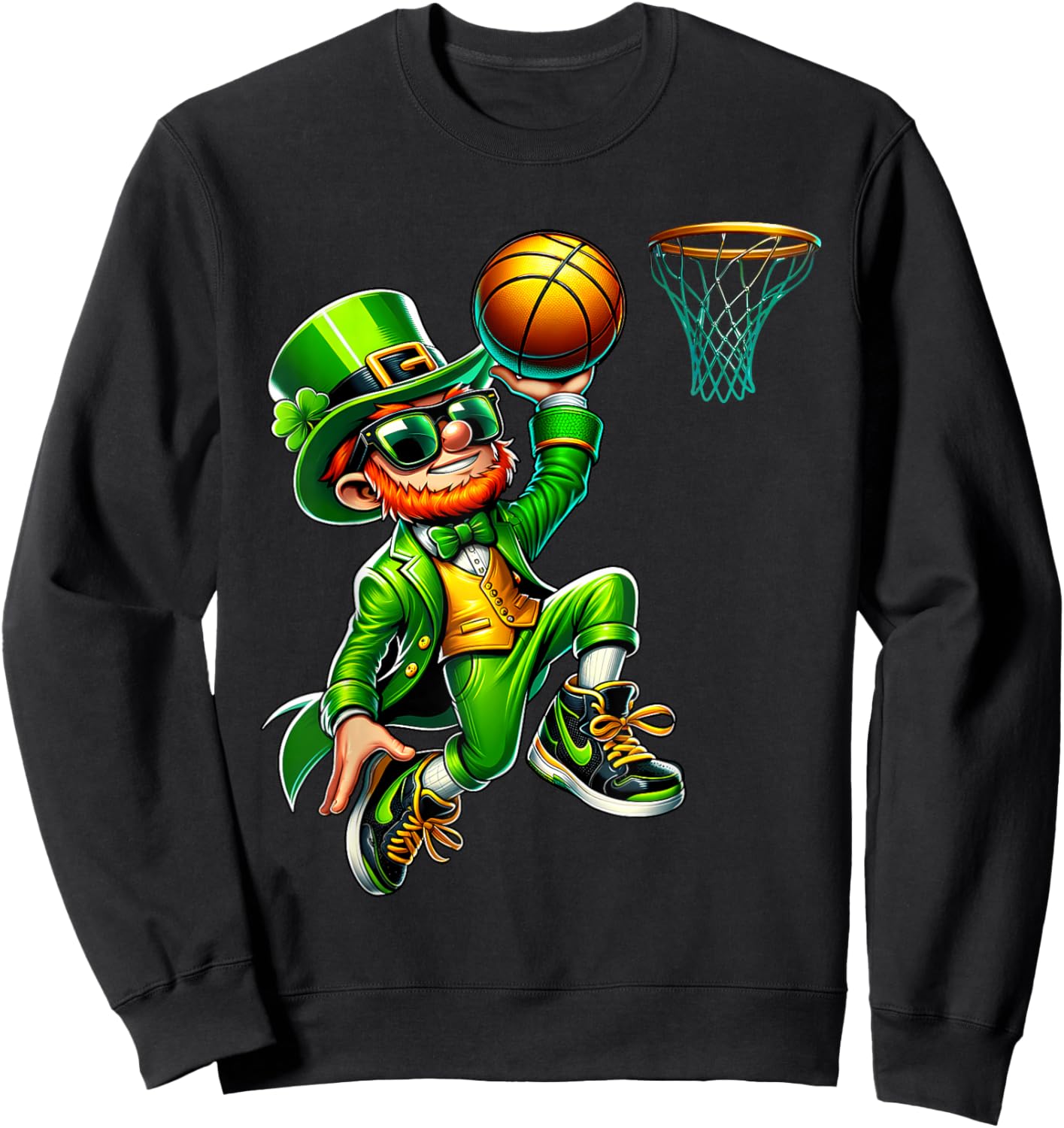 Leprechaun Playing Basketball St Patricks Day Sport Men Boys Sweatshirt - Sweatshirt | Black
