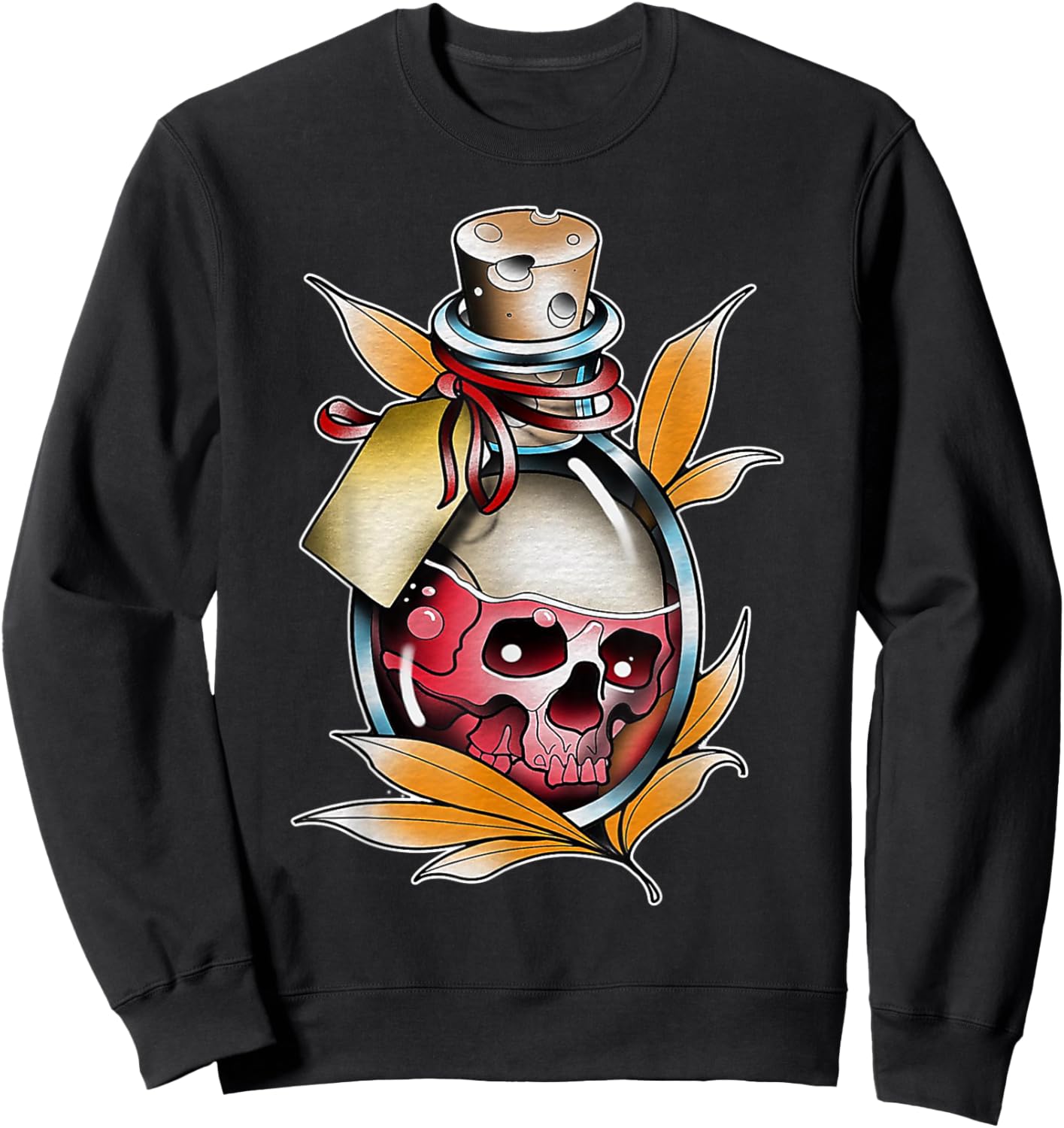 Skull Potion Poison Bottle Neo-Traditional Tattoo Flash Sweatshirt - Sweatshirt | Black
