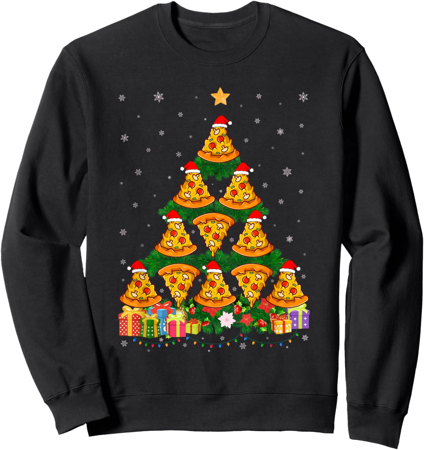 Funny Xmas Outfit for Pizza Lovers Ugly Christmas Sweater Sweatshirt - Sweatshirt | Black