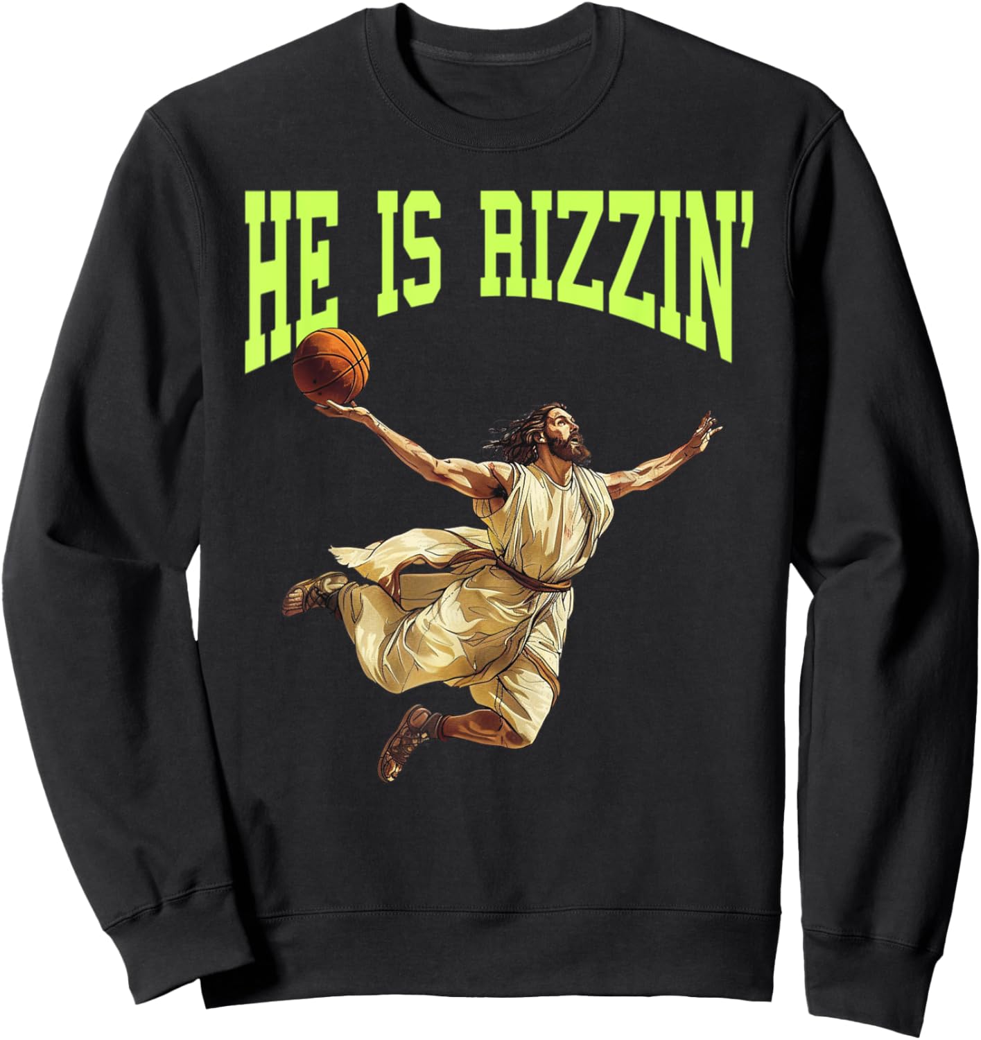 He Is Rizzin Funny Easter Balling Jesus Dunking Basketball Sweatshirt - Sweatshirt | Black