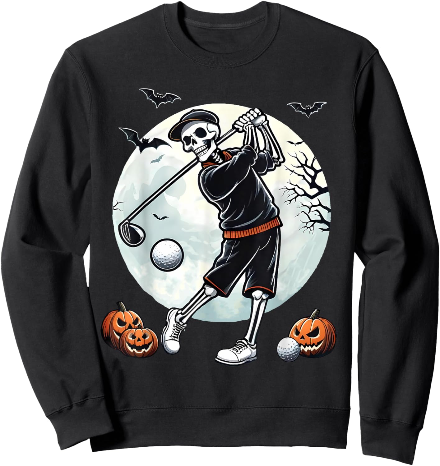 Halloween Skeleton Playing Golf Funny Golfer Boys Kids Men Sweatshirt - Sweatshirt | Black