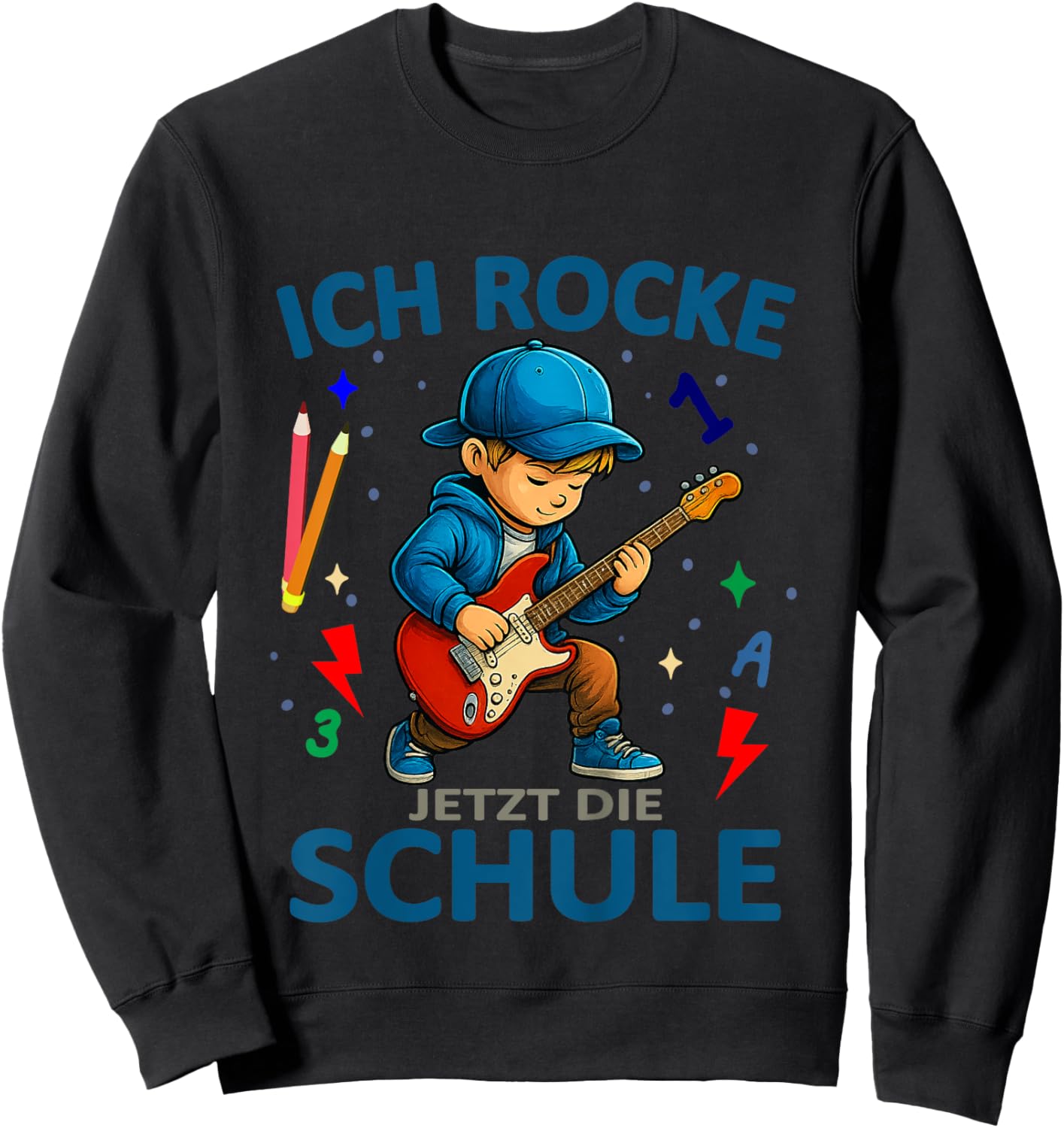 Kinder Ich Rocke jetzt die Schule - Gitarrenspieler Schulanfang Sweatshirt - Sweatshirt | Black
