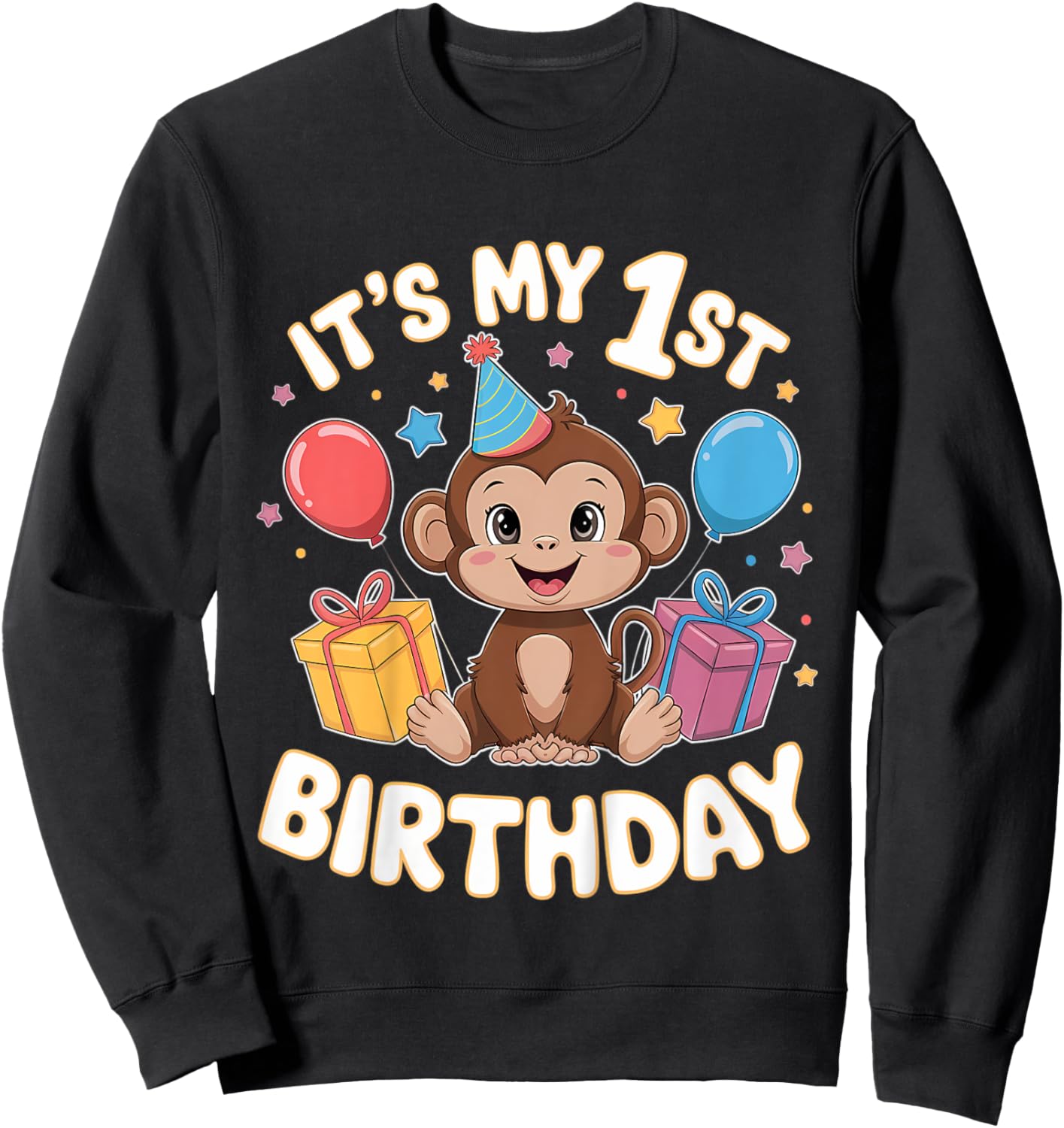 Kids 1st Birthday Monkey Party Design Sweatshirt - Sweatshirt | Black