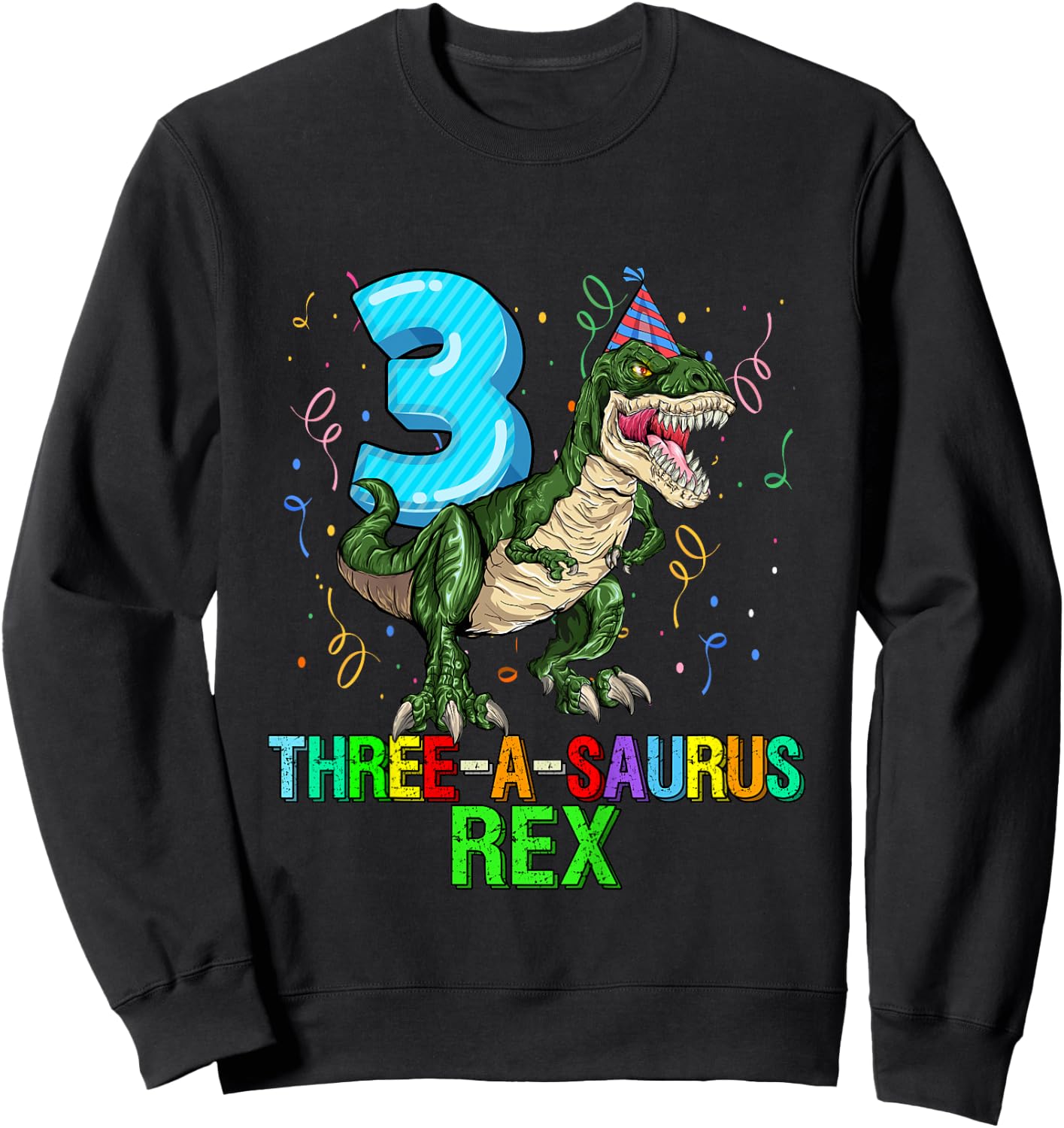 Kids 3 Year Old Boy 3rd Birthday Dinosaur Gift Threeasaurus Sweatshirt - Sweatshirt | Black