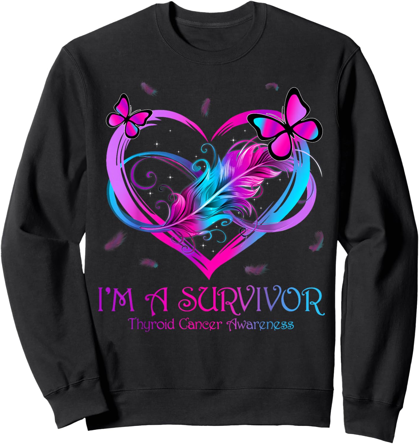 Butterfly Heart I'm A Survivor Thyroid Cancer Awareness Sweatshirt - Sweatshirt | Black
