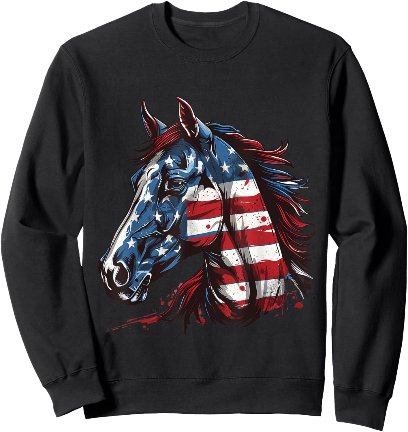 Patriotic Horse USA Flag Vintage Horse 4th Of July Sweatshirt - Sweatshirt | Black