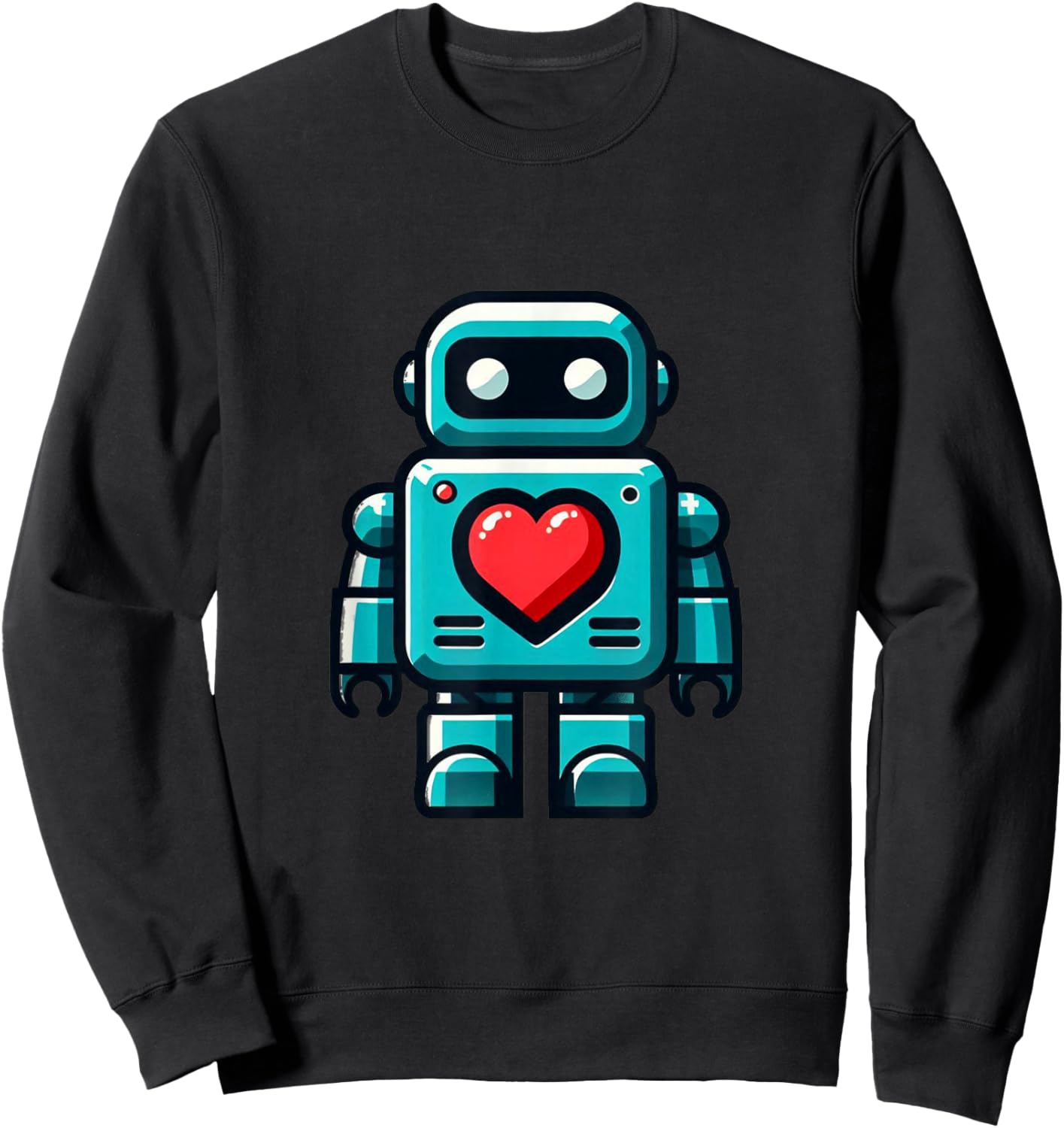 I Love Robots, Robot with Big Heart Valentine Kids Gift Sweatshirt - Sweatshirt | Black