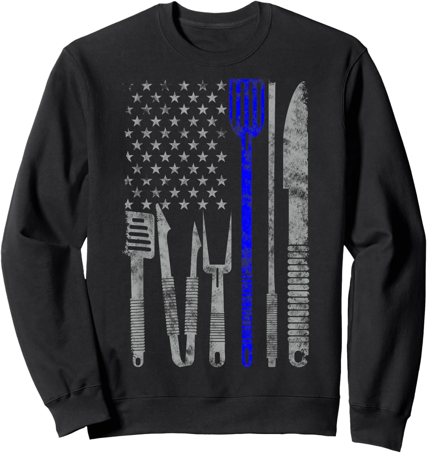 BBQ Grill Thin Blue Line american Flag Gift chef Sweatshirt - Sweatshirt | Black