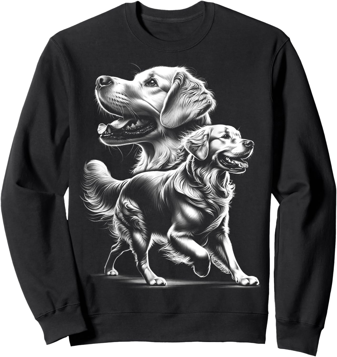 Playful Golden Retriever Dog in Photorealistic Style Men Women Kids Sweatshirt - Sweatshirt | Black