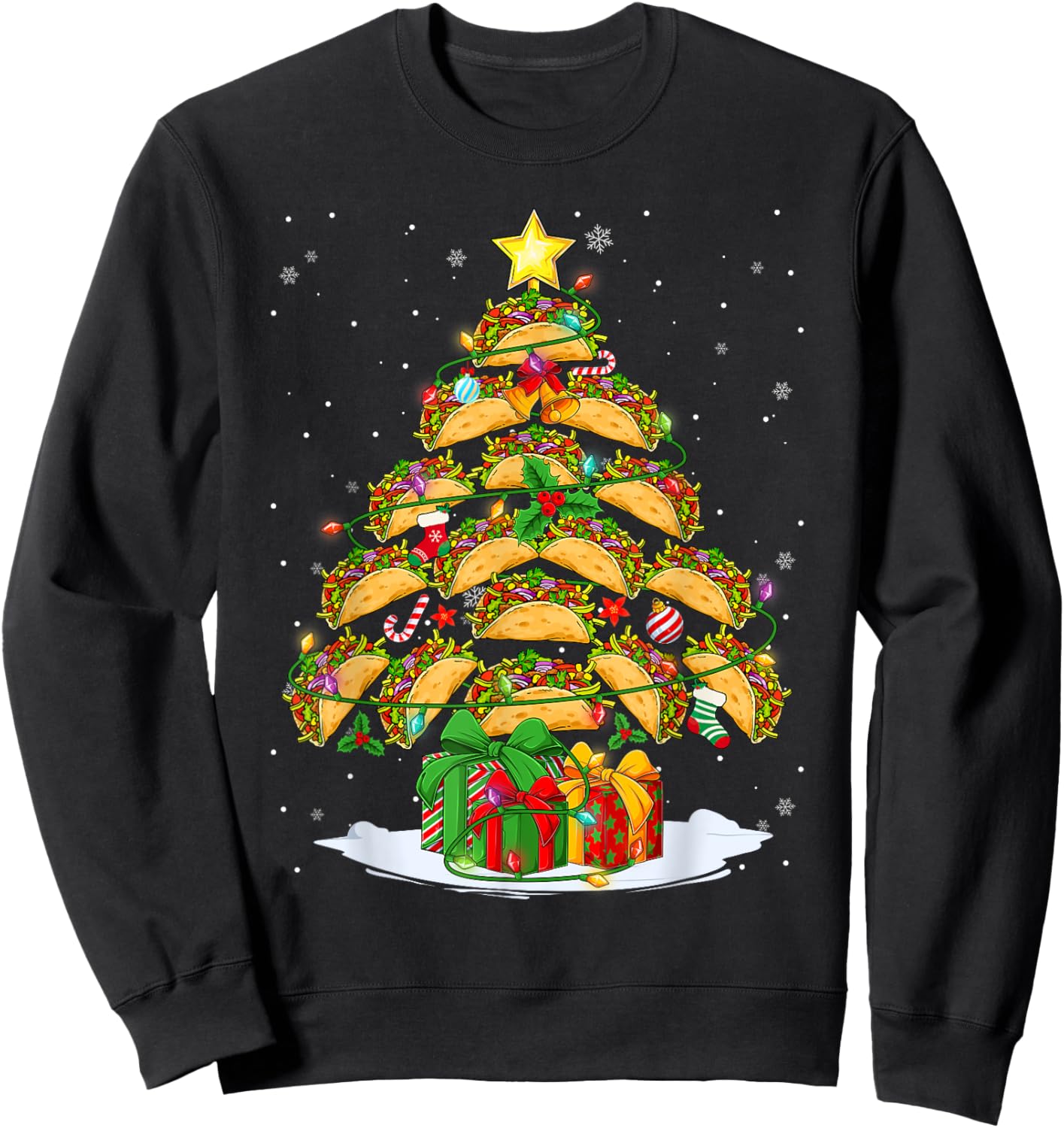 Funny Tacos Christmas Tree Lights & Ornaments Food Lovers Sweatshirt - Sweatshirt | Black