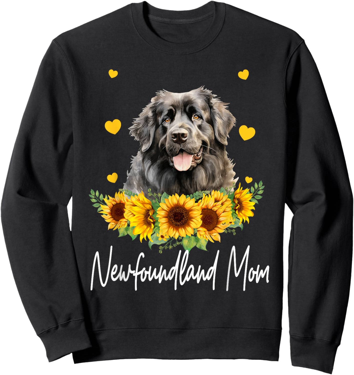 Sunflower Newfoundland Mom Dog Lover Sweatshirt - Sweatshirt | Black