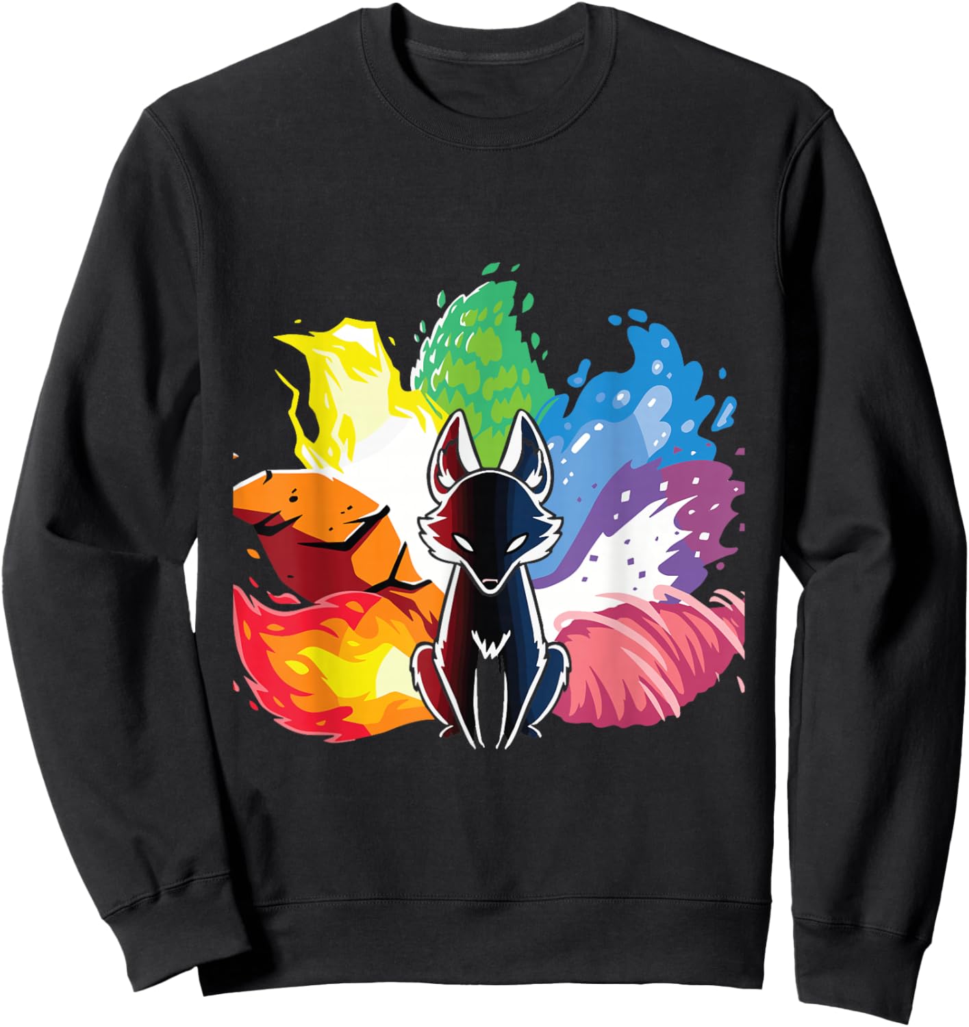 Kitsune Nine Tail Rainbow Fox Sweatshirt - Sweatshirt | Black
