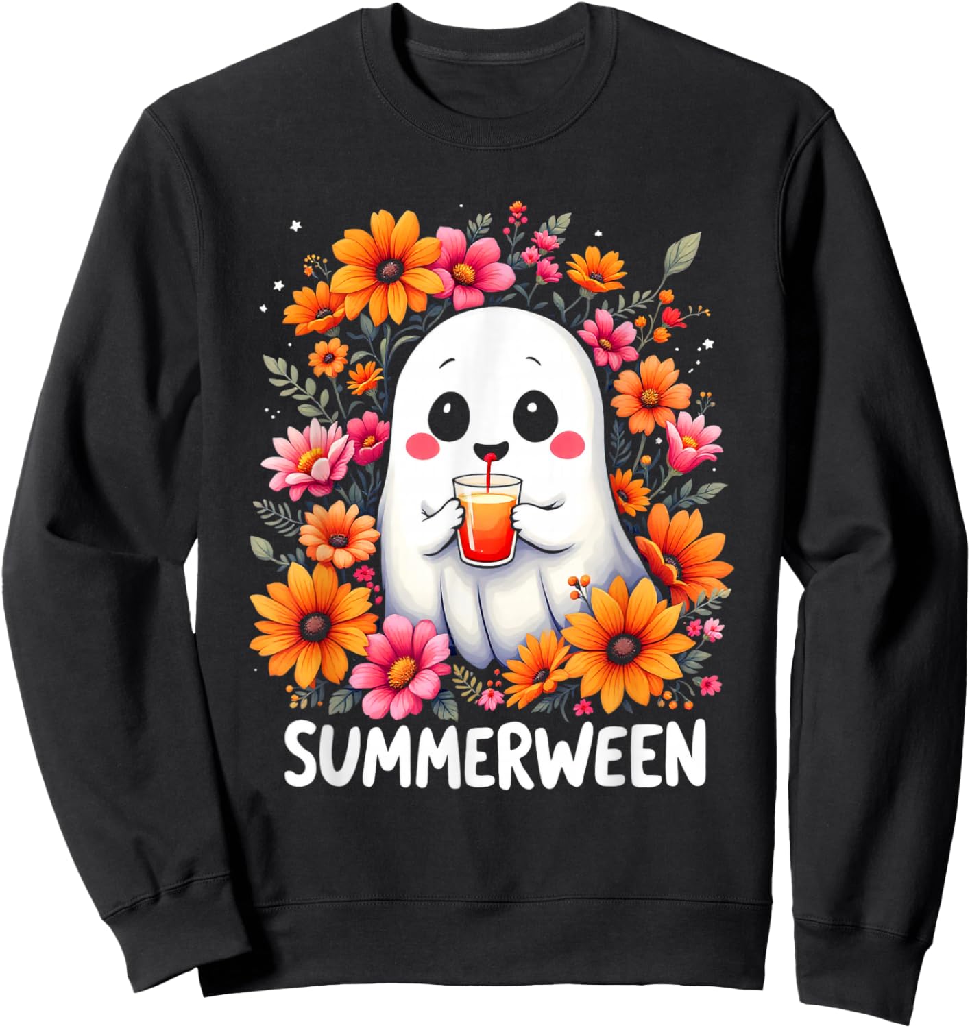 SUMMERWEEN Cute Whimsical Ghost Sweatshirt - Sweatshirt | Black