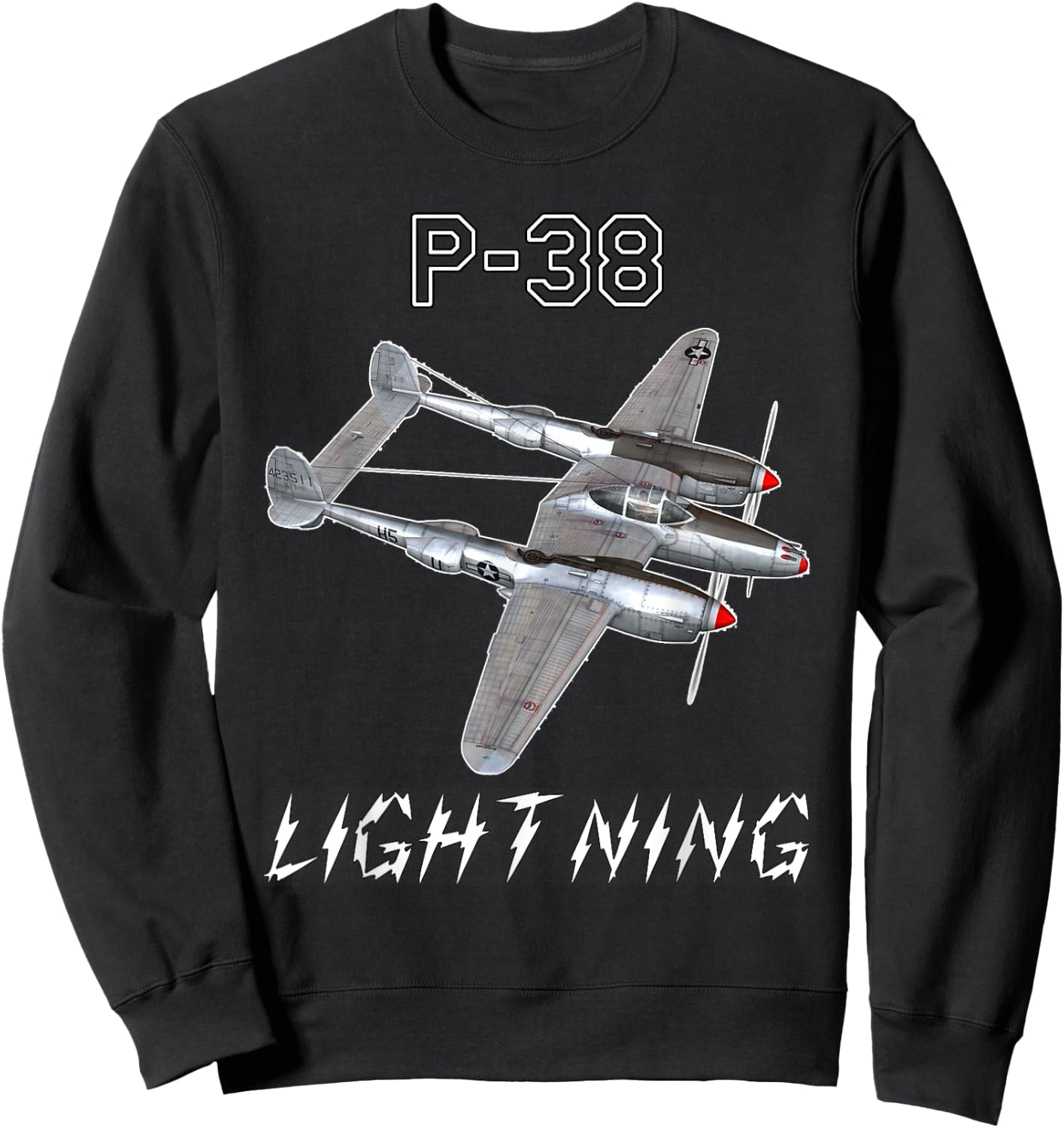 P-38 Lightning USAF Warbird WW2 Airplane Sweatshirt - Sweatshirt | Black