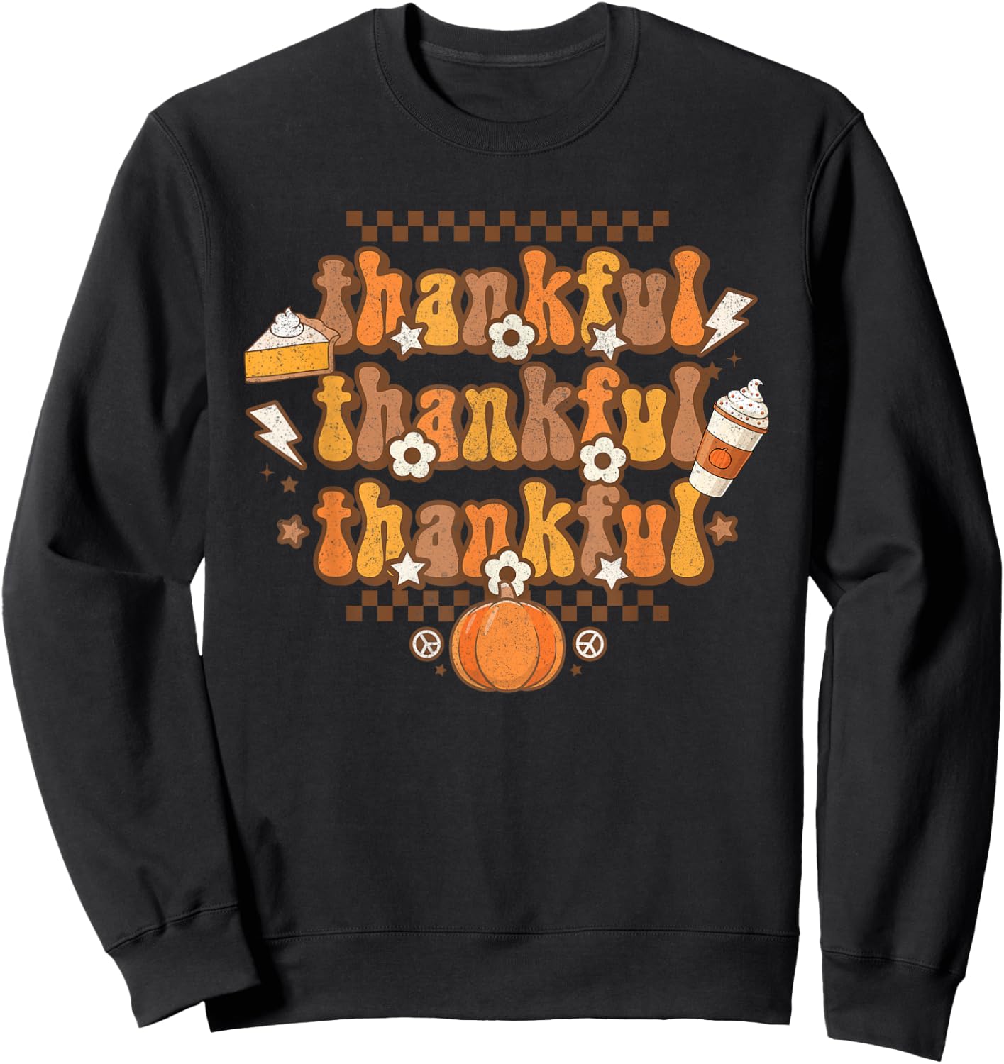 Retro Thankful Thanksgiving Fall Vibes Groovy Pumpkin Pie Sweatshirt - Sweatshirt | Black