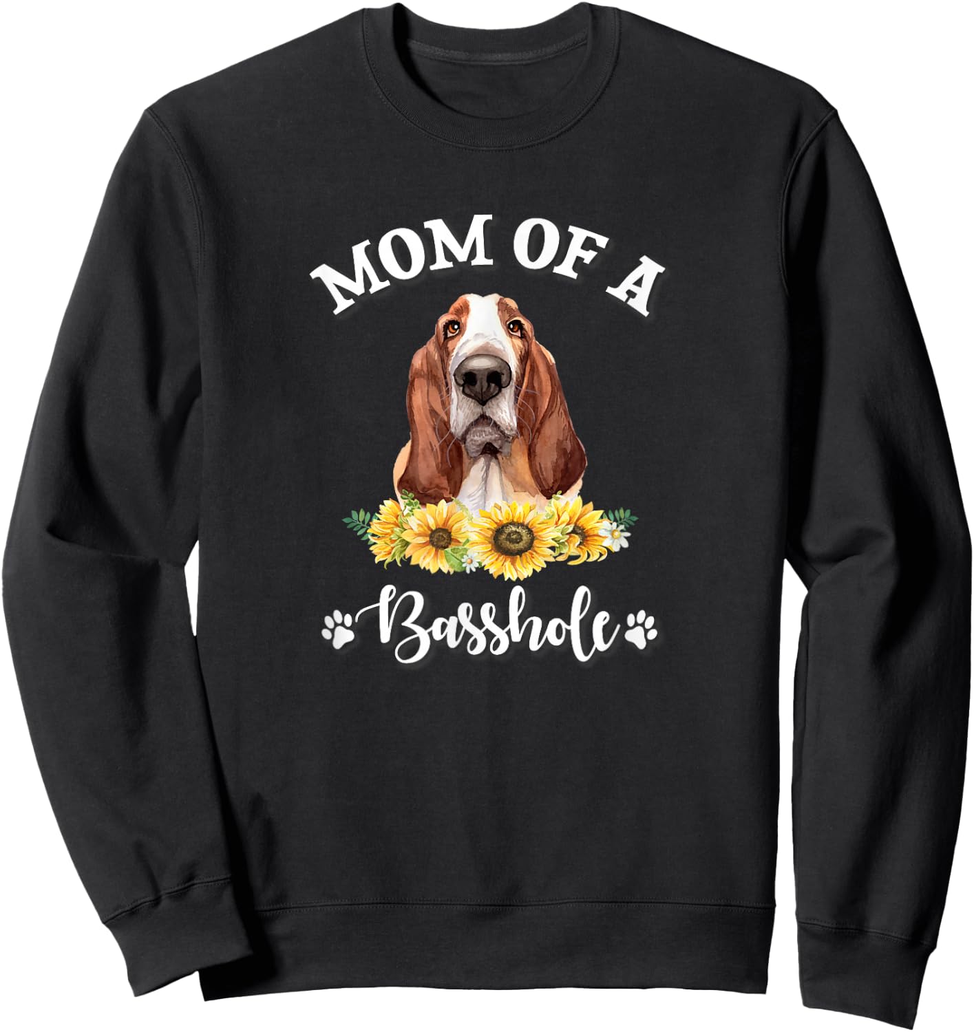 Cute Girls Sunflowers Mom Basset Hound Dog Lover Sweatshirt - Sweatshirt | Black