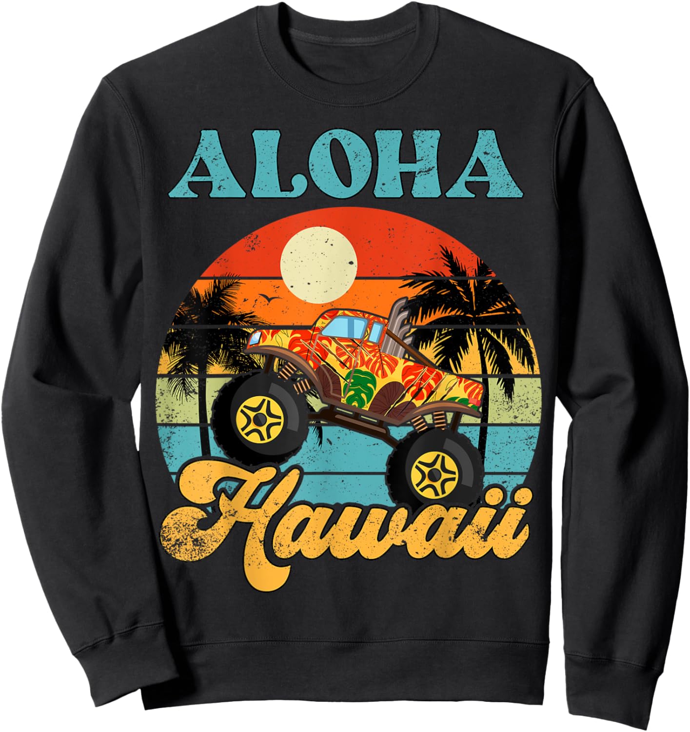 Hawaiian-Shirt Aloha Hawaii Monster Truck Youth Boy Toddler Sweatshirt - Sweatshirt | Black
