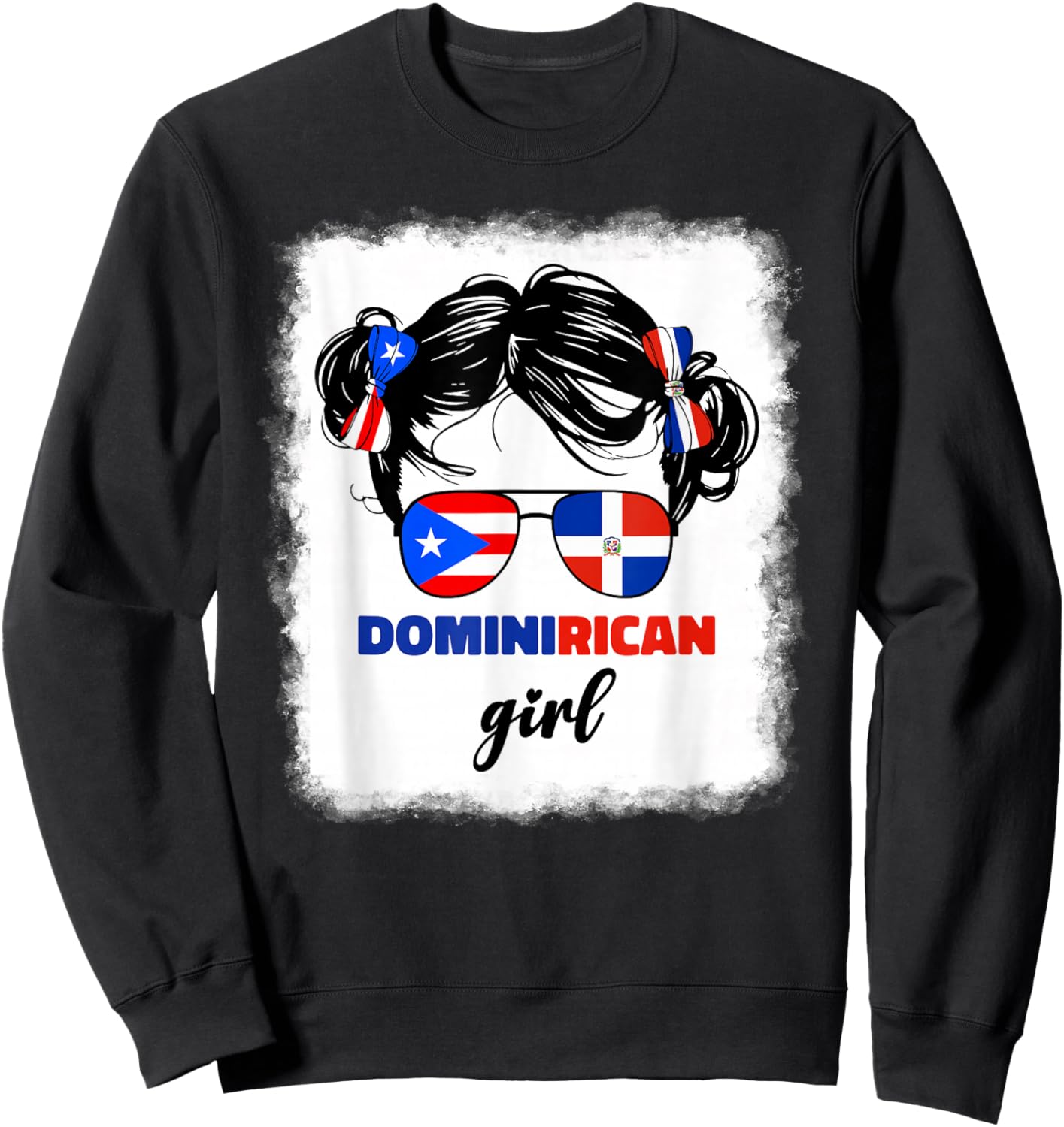 DominiRican Girls Kids Dominican And Puerto Rican Rico Flag Sweatshirt - Sweatshirt | Black