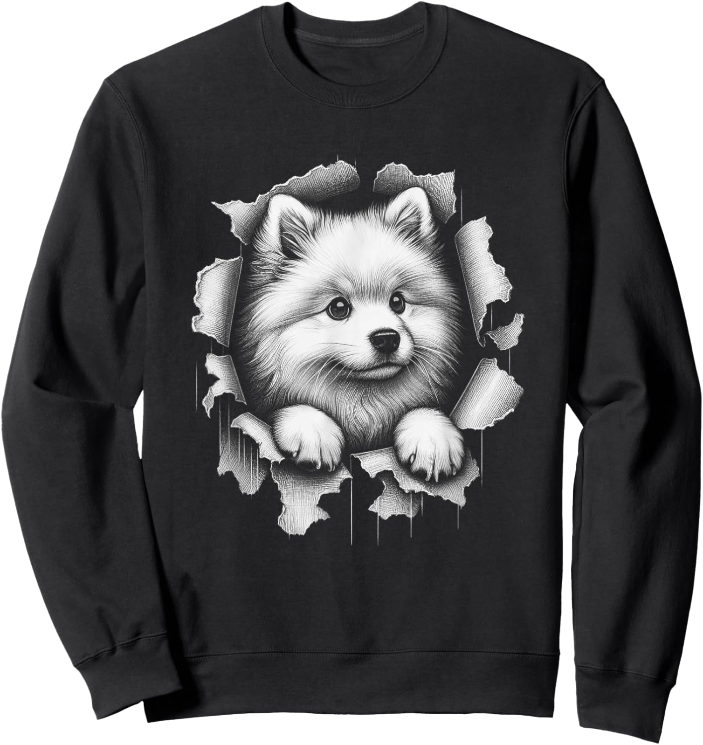 Cute American Eskimo Dog Peeking Design Women Kids Sweatshirt - Sweatshirt | Black