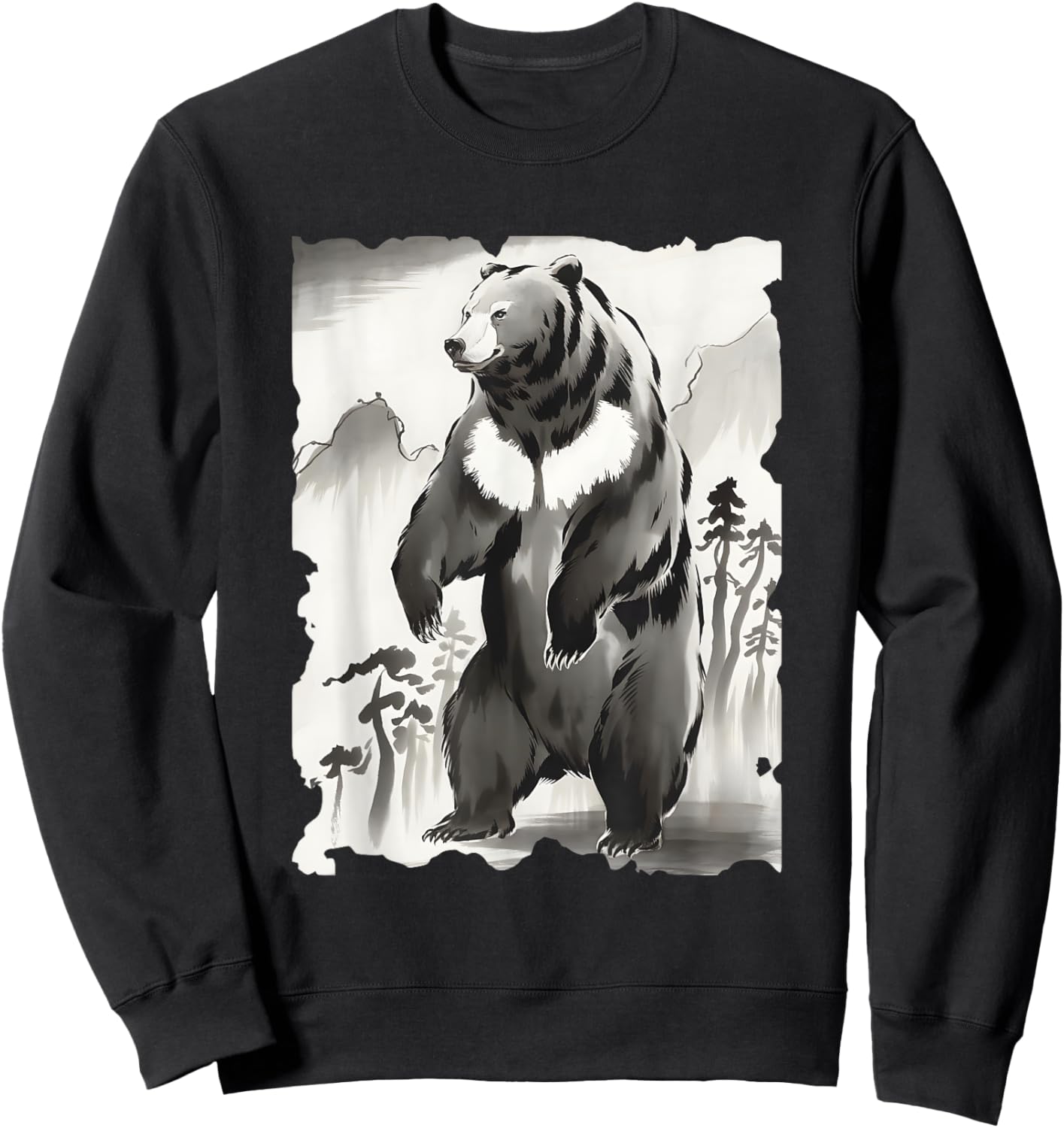 Bear Sumi-e Graphic - Vintage Japanese Art Kuma Bear Sweatshirt - Sweatshirt | Black