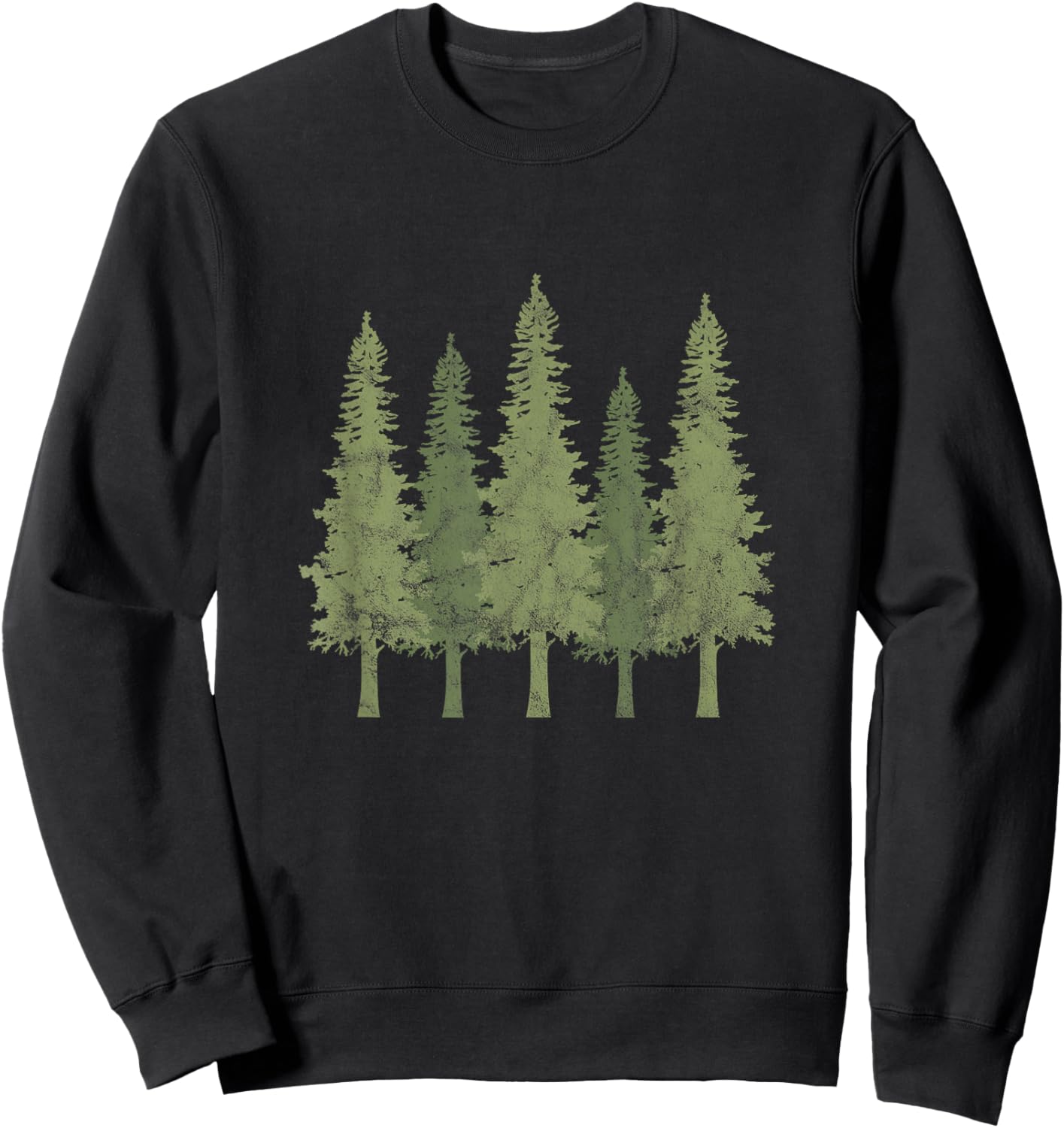 Forest Pine Trees Nature Outdoor Camping Hiking Distressed Sweatshirt - Sweatshirt | Black