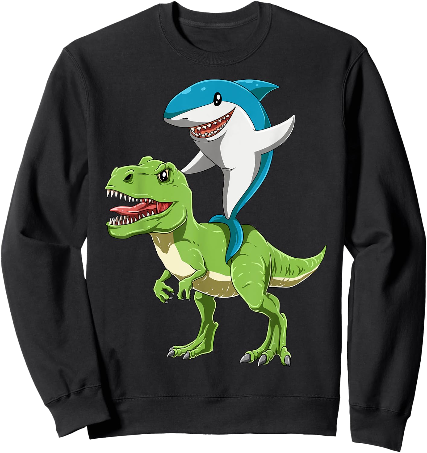 Shark Riding Dinosaur Shark Riding T-Rex Shark Lover Jawsome Sweatshirt - Sweatshirt | Black
