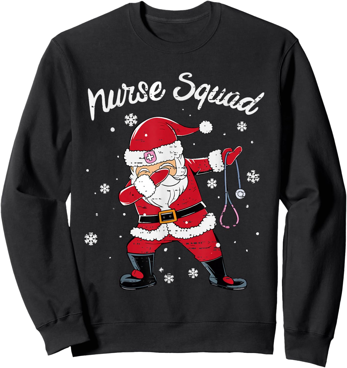 Nurse Squad Scrub Tops Dabbing Santa Christmas Stethoscope Sweatshirt - Sweatshirt | Black
