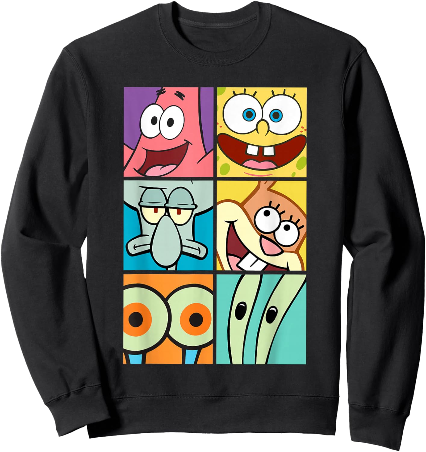 SpongeBob SquarePants Character Faces Closeup Panels Sweatshirt - Sweatshirt | Black