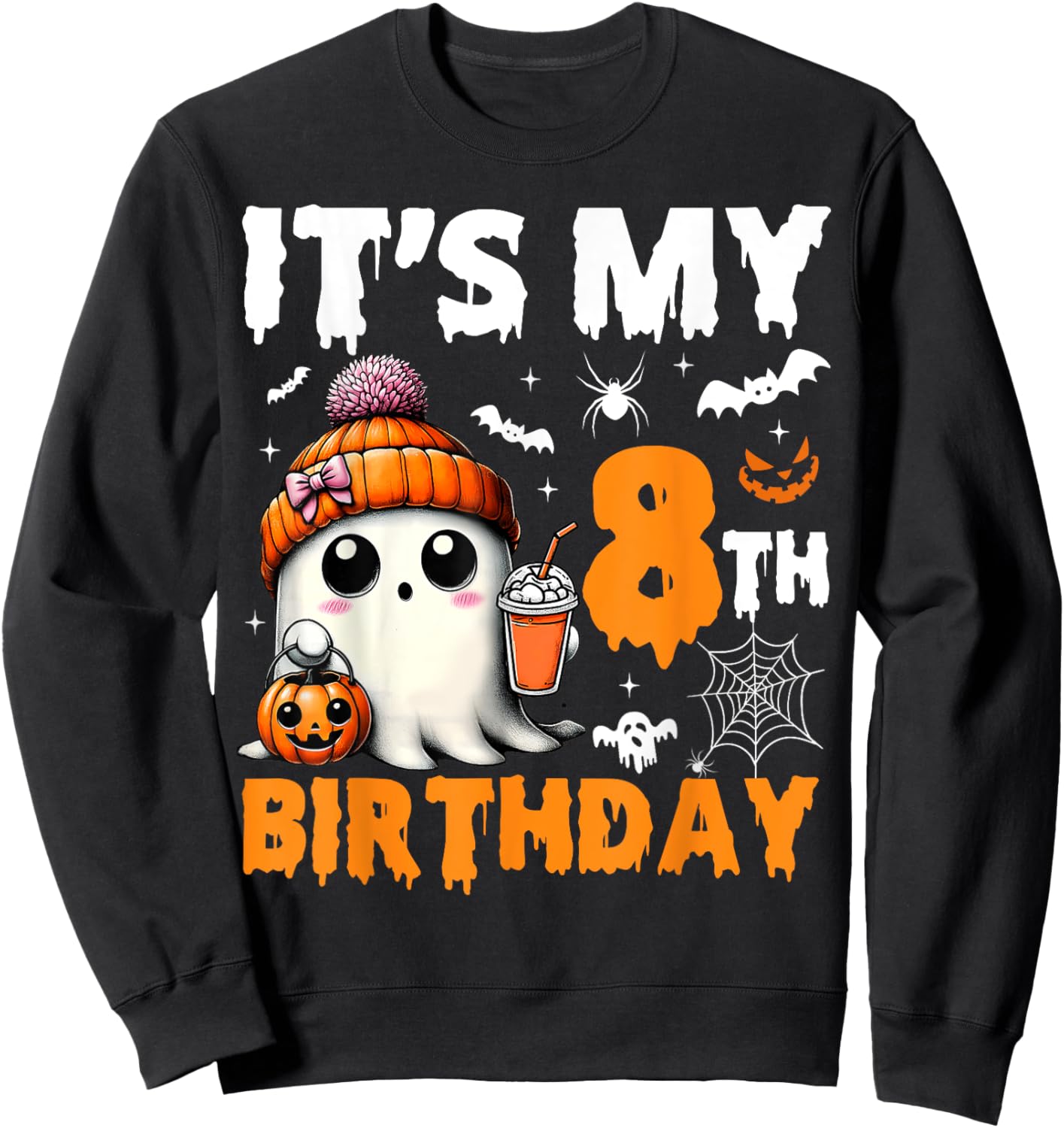 It's My 8th Birthday 8 Years Old Ghost Pumpkin Halloween Sweatshirt - Sweatshirt | Black