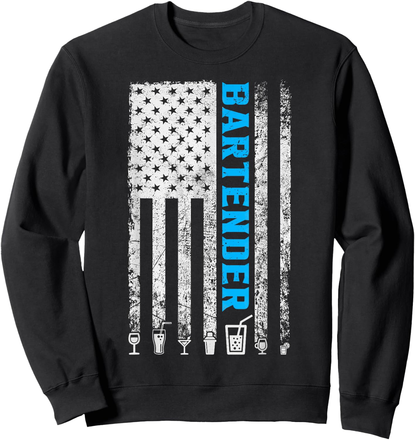 Bartender American Flag 4th of July Vintage Funny Bartender Sweatshirt - Sweatshirt | Black