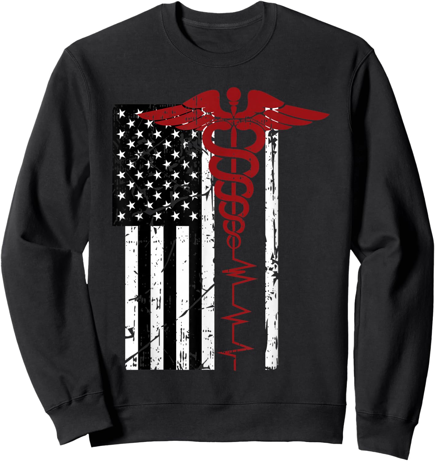 USA Flag Medical Symbol Black Patriotic Caduceus Nurse Gift Sweatshirt - Sweatshirt | Black