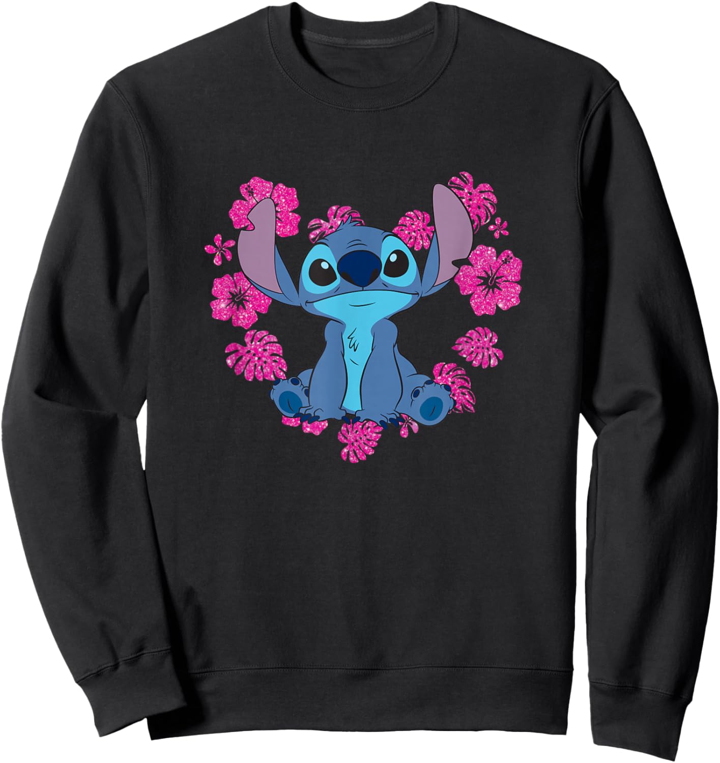 Disney Lilo & Stitch Heart Flower Shape Cute Stitch Big Logo Sweatshirt - Sweatshirt | Black