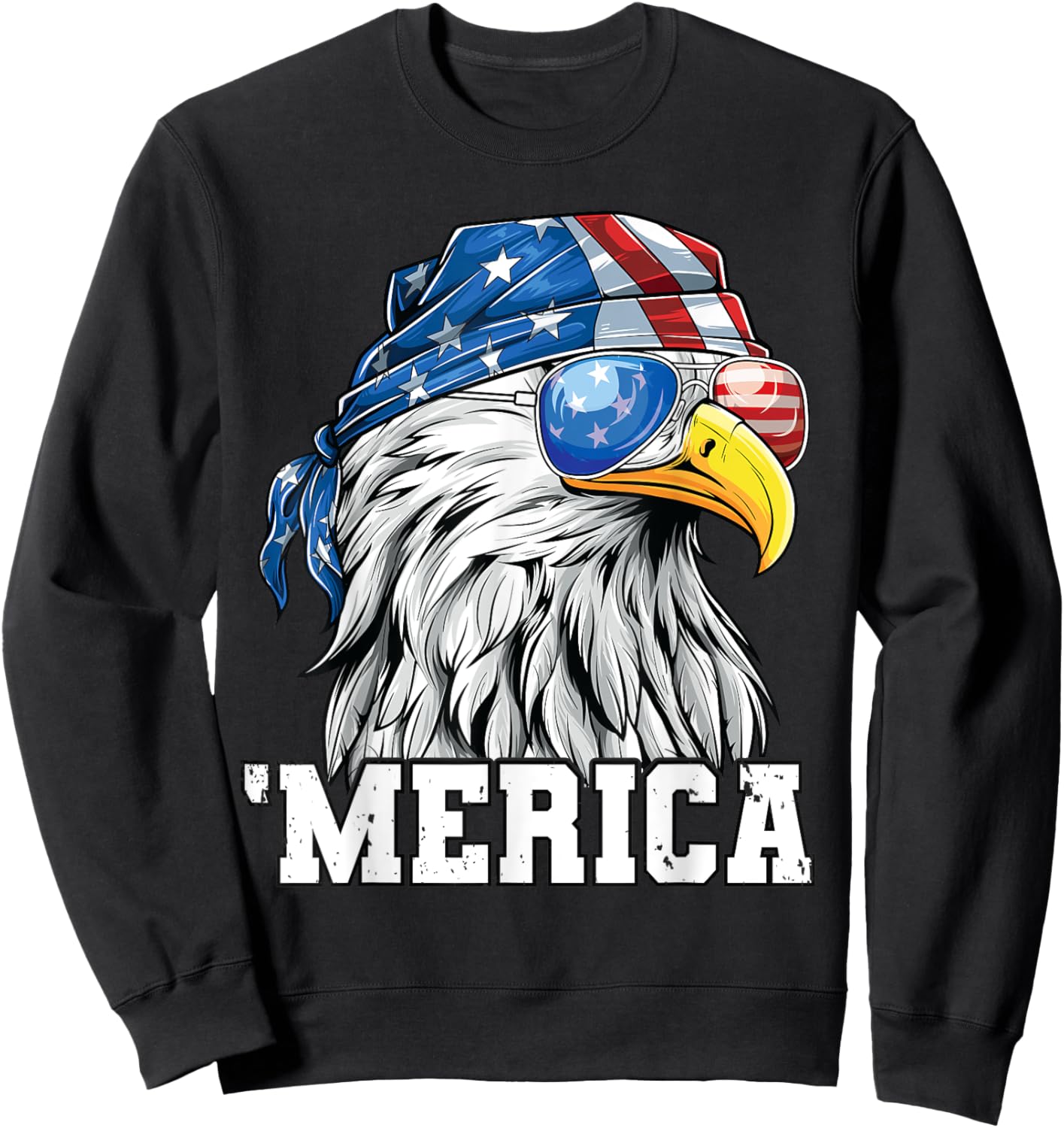 Patriotic 4th of July Shirt Men USA Flag Merica Bald Eagle Sweatshirt - Sweatshirt | Black