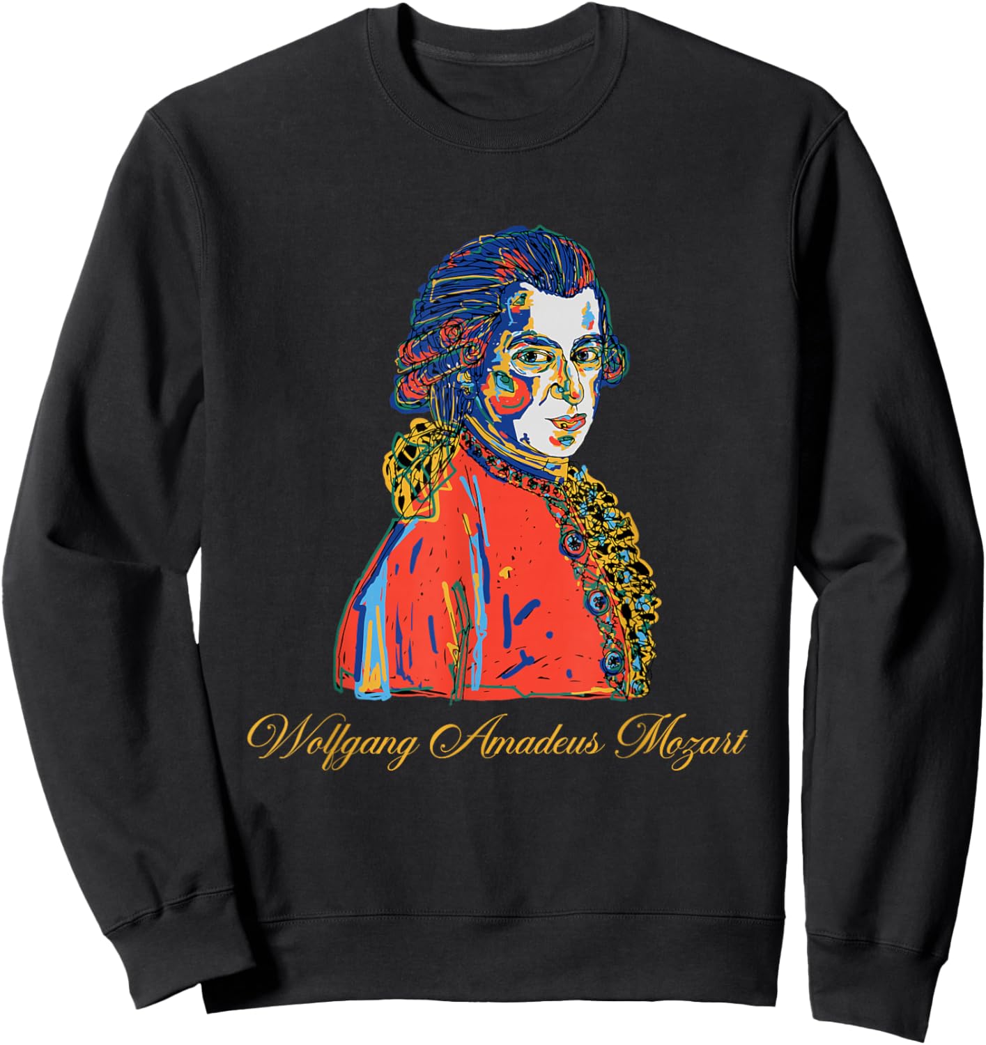 Wolfgang Amadeus Mozart Hand Drawn Portrait Vintage Sweatshirt - Sweatshirt | Black