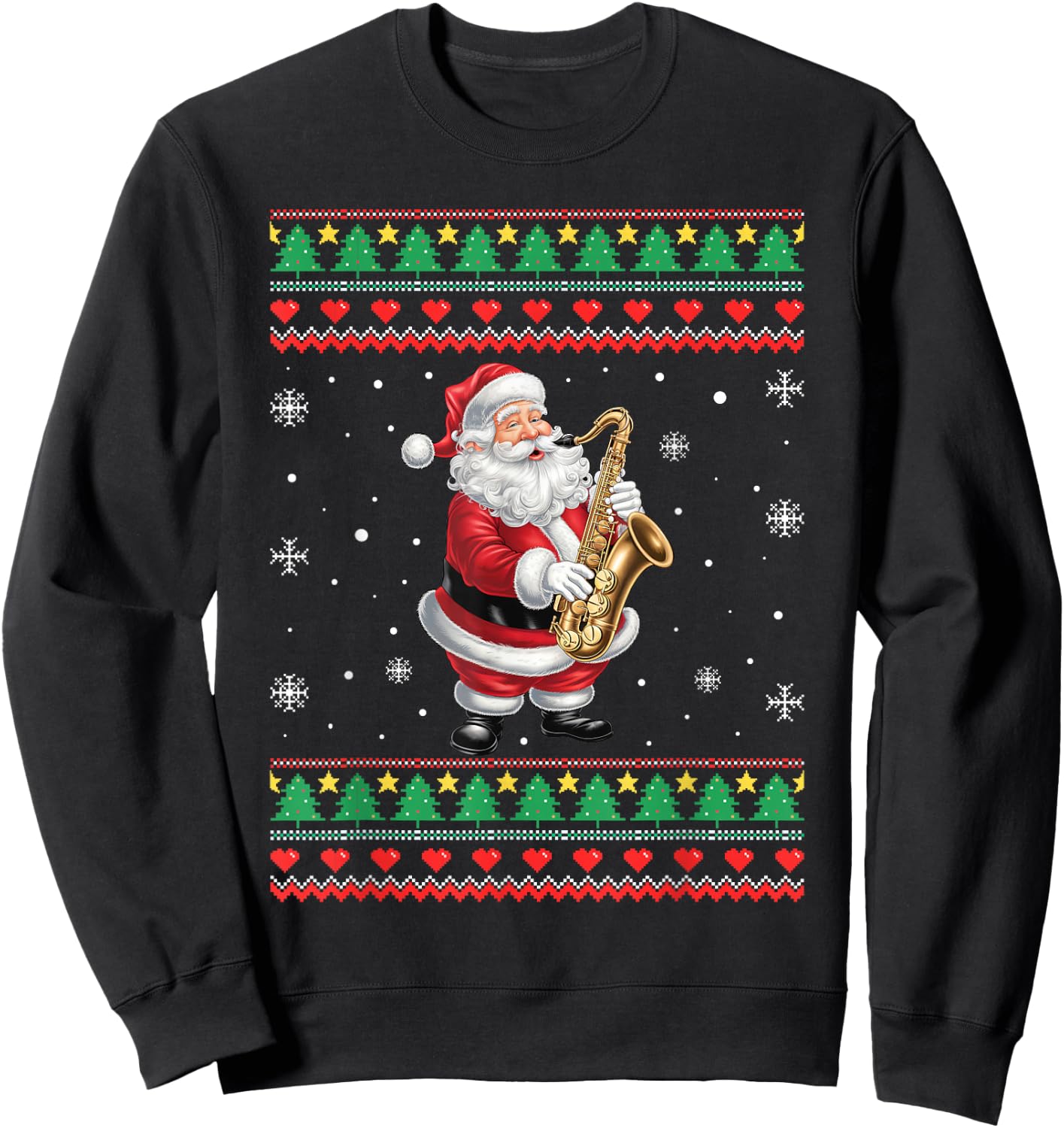 Funny Christmas Santa Saxophone Musician Ugly Xmas Men Women Sweatshirt - Sweatshirt | Black