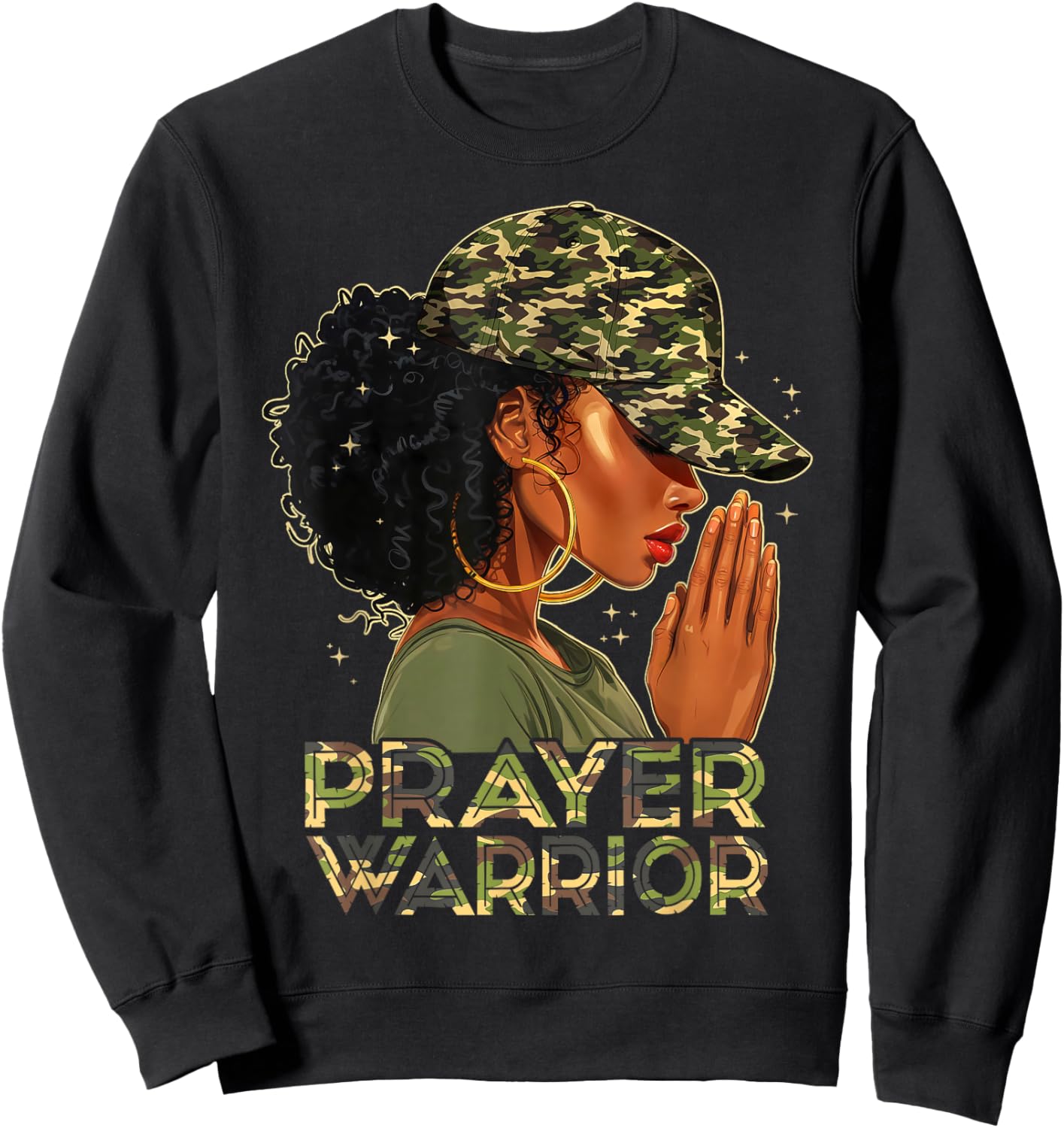 Prayer Warrior Christians Camo African American Afro Woman Sweatshirt - Sweatshirt | Black