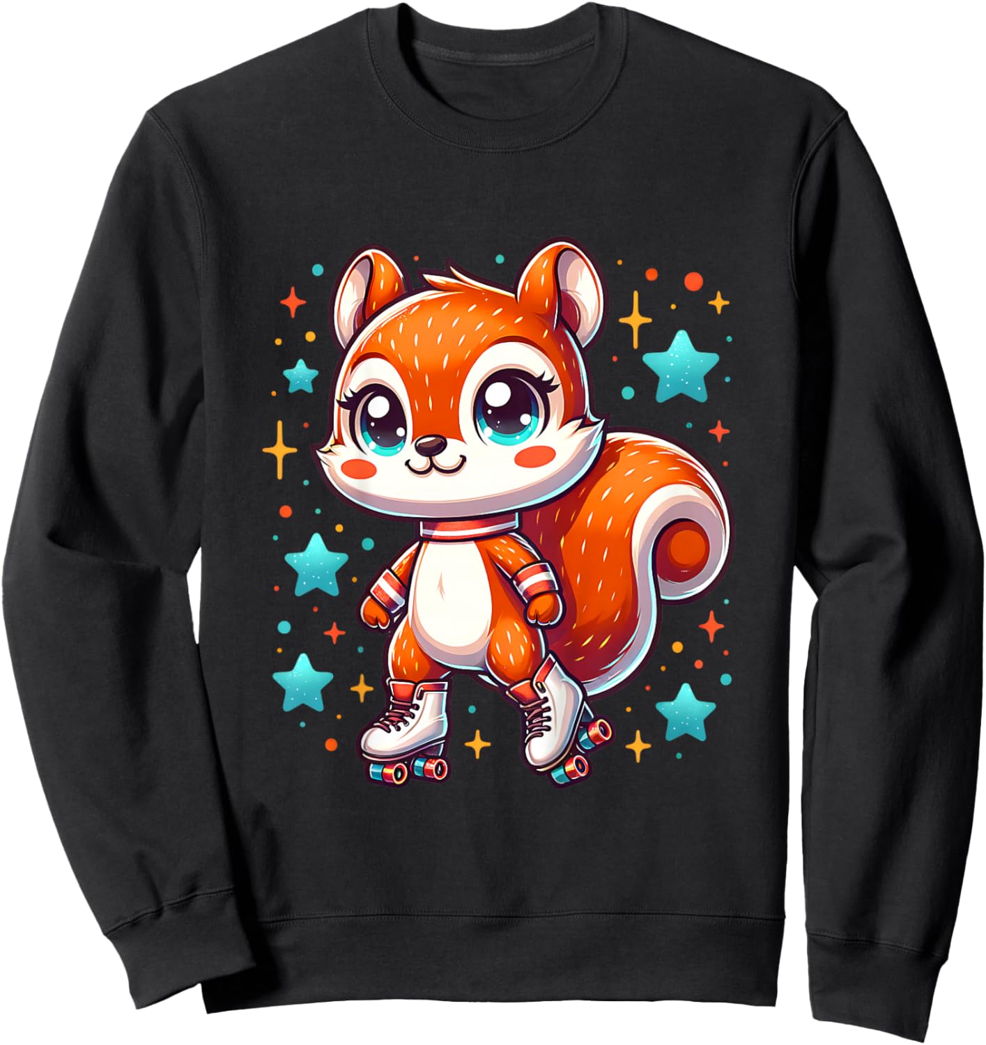 Squirrel Roller Skates Cute Girl Love Roller Skating Graphic Sweatshirt - Sweatshirt | Black