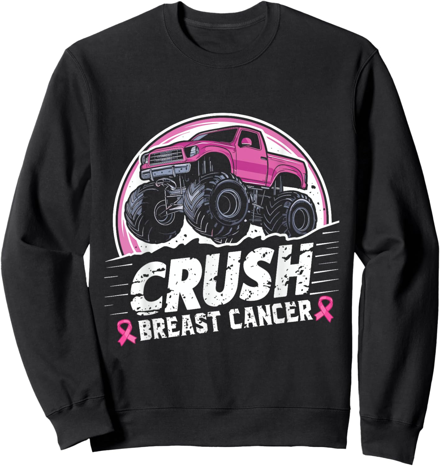 Crush Breast Cancer Awareness Monster Truck Toddler Boy Kids Sweatshirt - Sweatshirt | Black