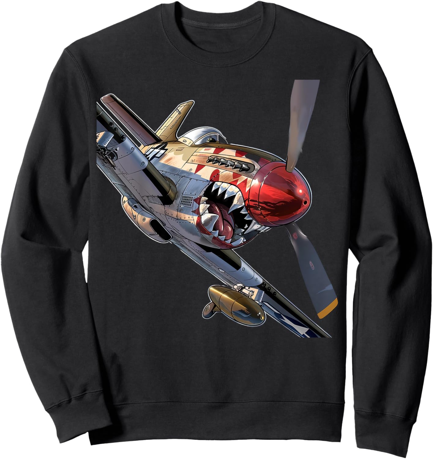 Fun Cartoon P-51 Fighter Plane Aircraft Warbird Hobbyist Sweatshirt - Sweatshirt | Black