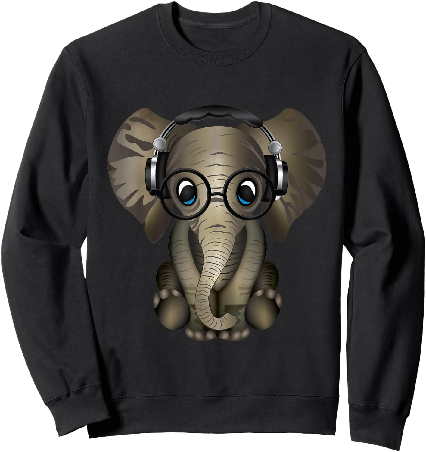 Baby Elephant DJ Wearing Headphones & Glasses Gift Sweatshirt - Sweatshirt | Black