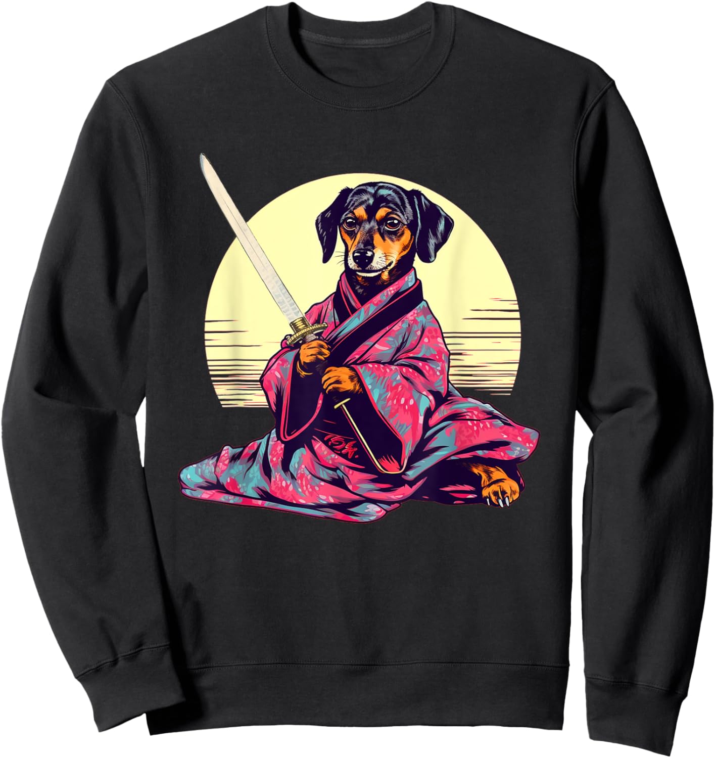 Funny Dachshund Wiener Dog Japanese Tattoo Ukiyoe Art Ninja Men Women Girls Kids Sweatshirt - Sweatshirt | Black
